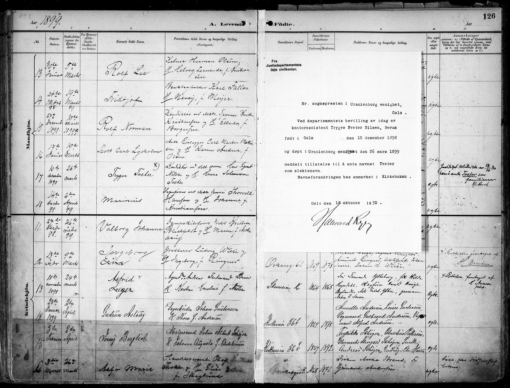 Uranienborg prestekontor Kirkebøker, SAO/A-10877/F/Fa/L0005: Parish register (official) no. 5, 1895-1907, p. 126