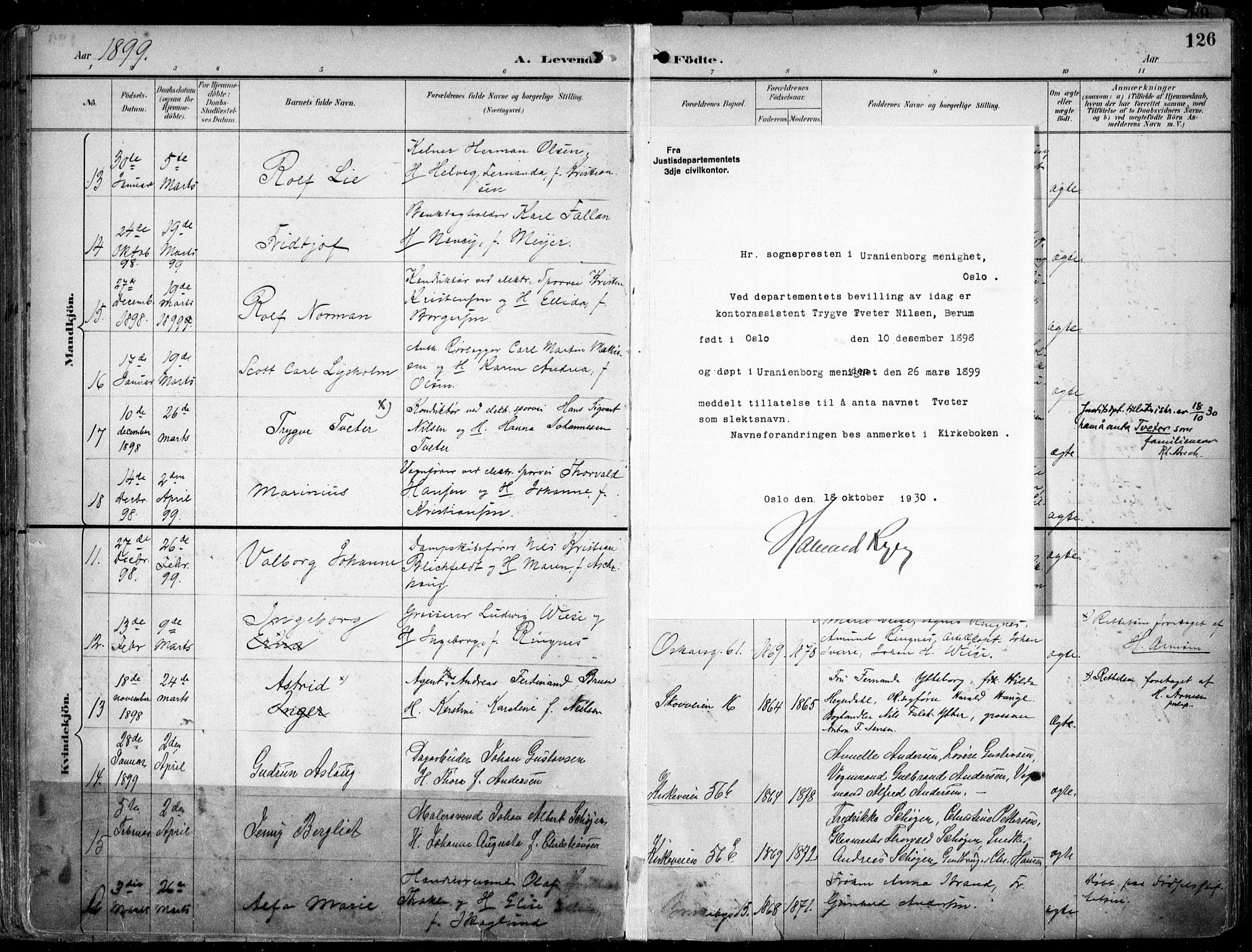 Uranienborg prestekontor Kirkebøker, AV/SAO-A-10877/F/Fa/L0005: Parish register (official) no. 5, 1895-1907, p. 126