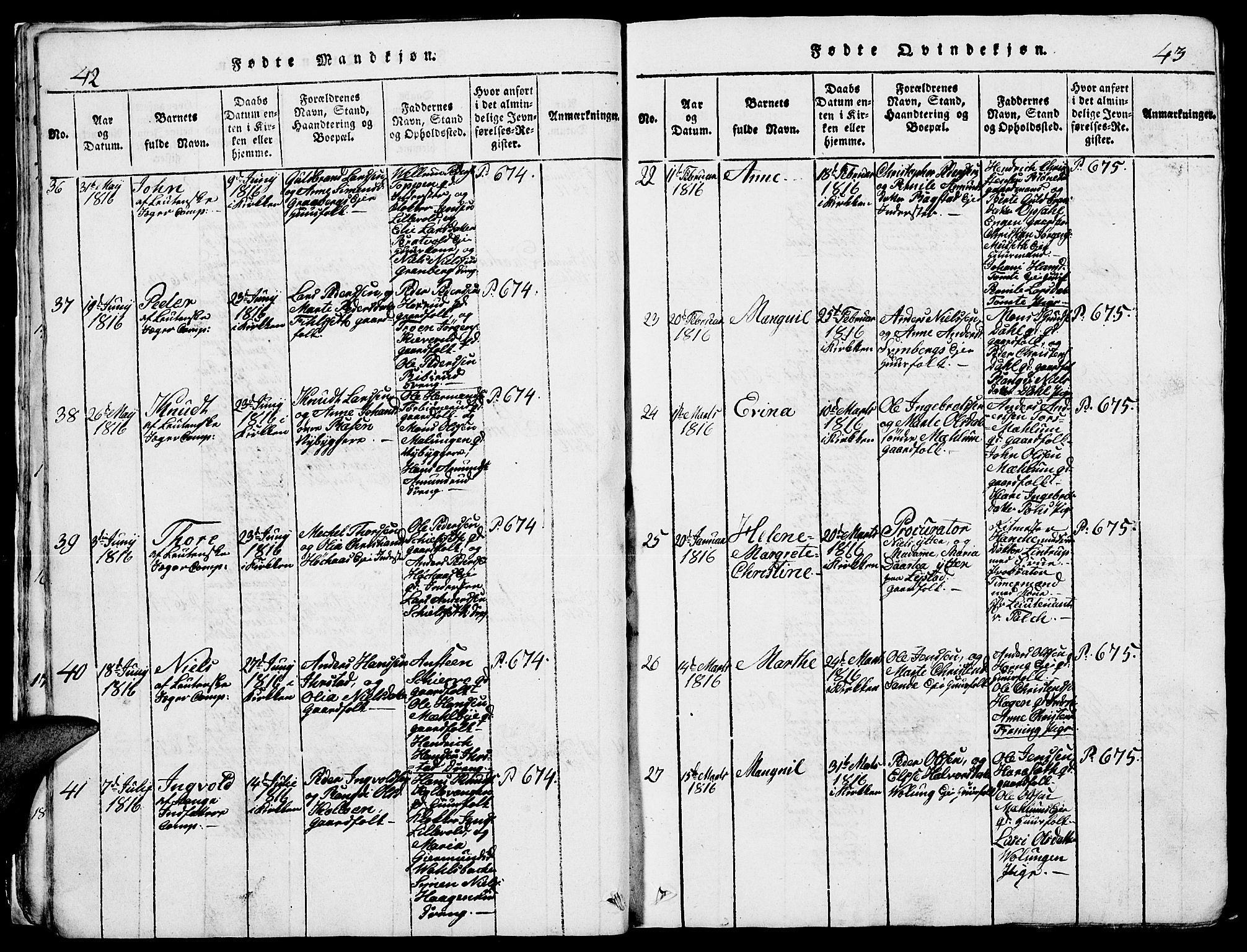 Romedal prestekontor, AV/SAH-PREST-004/L/L0005: Parish register (copy) no. 5, 1814-1829, p. 42-43