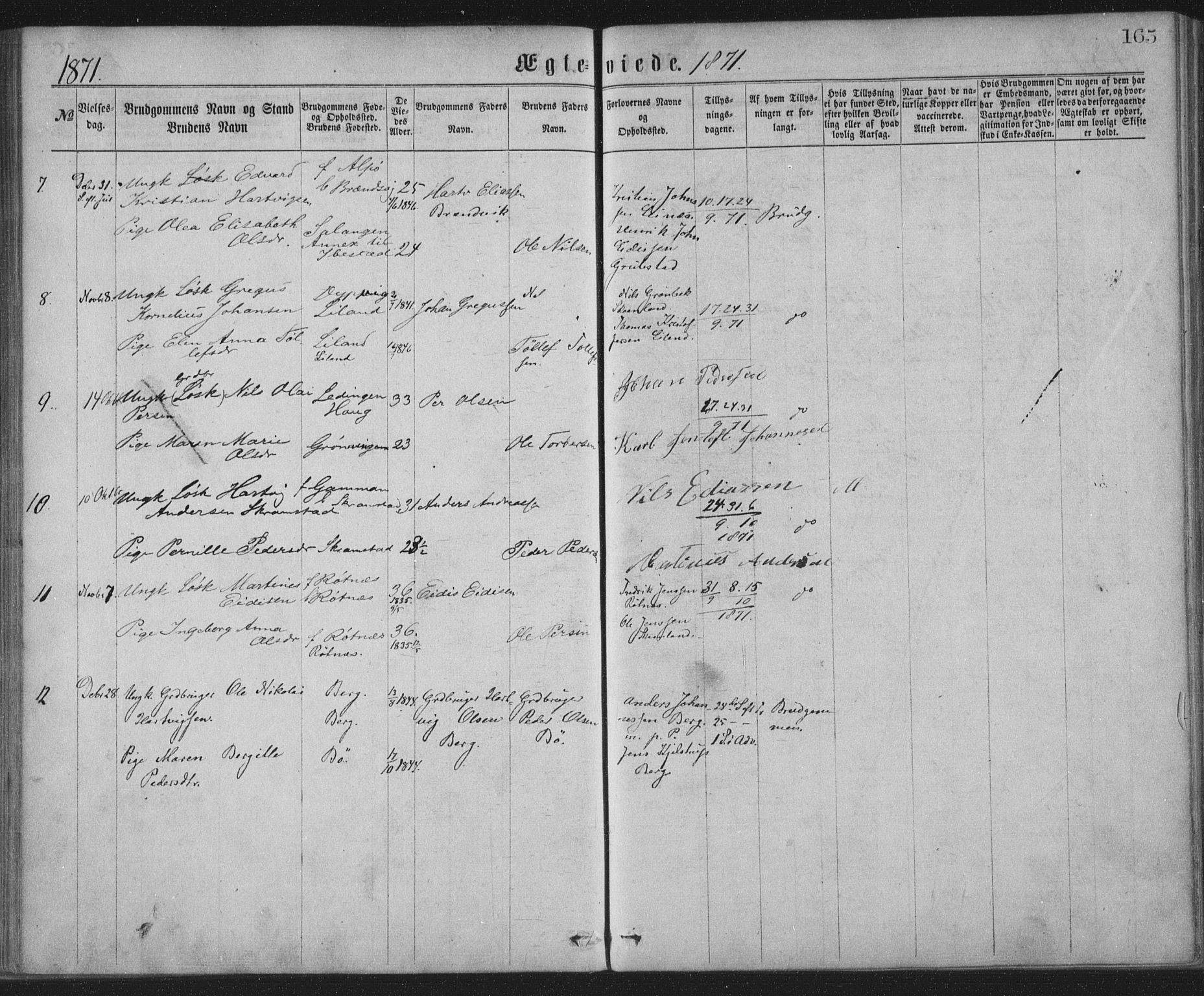 Ministerialprotokoller, klokkerbøker og fødselsregistre - Nordland, AV/SAT-A-1459/855/L0801: Parish register (official) no. 855A09, 1864-1874, p. 165