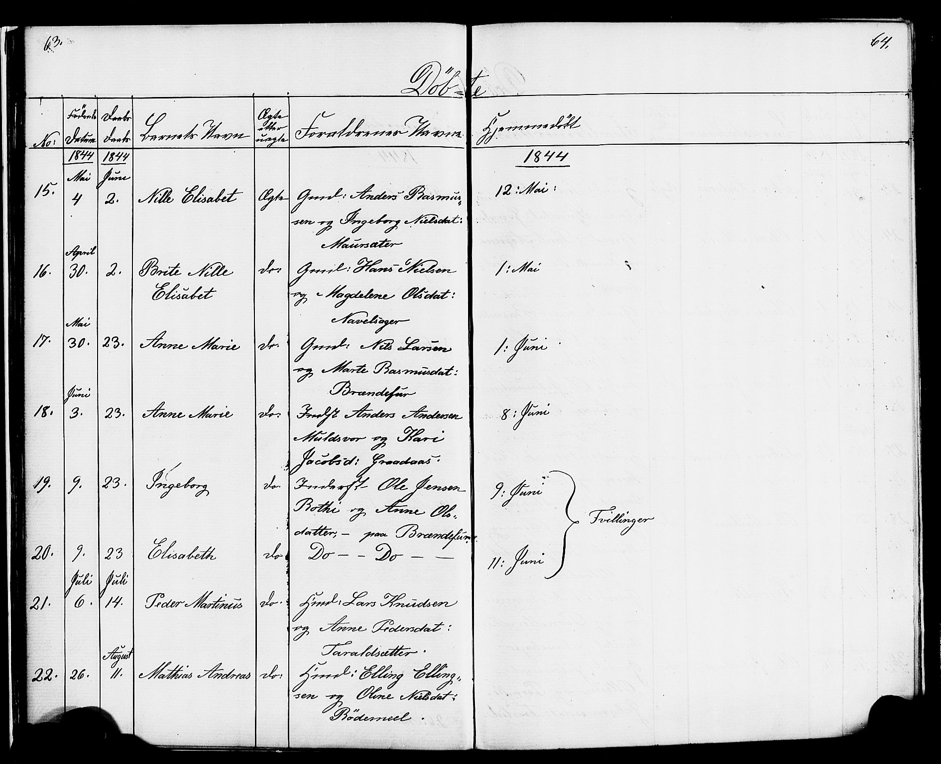 Hornindal sokneprestembete, AV/SAB-A-82401/H/Haa/Haaa/L0001: Parish register (official) no. A 1, 1837-1866, p. 64-65