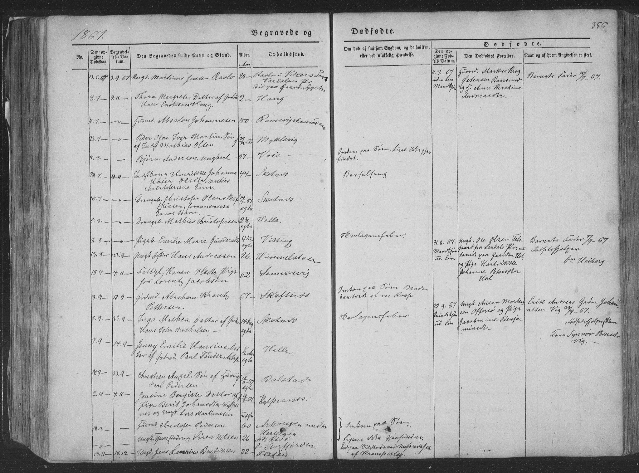 Ministerialprotokoller, klokkerbøker og fødselsregistre - Nordland, AV/SAT-A-1459/881/L1165: Parish register (copy) no. 881C02, 1854-1876, p. 356