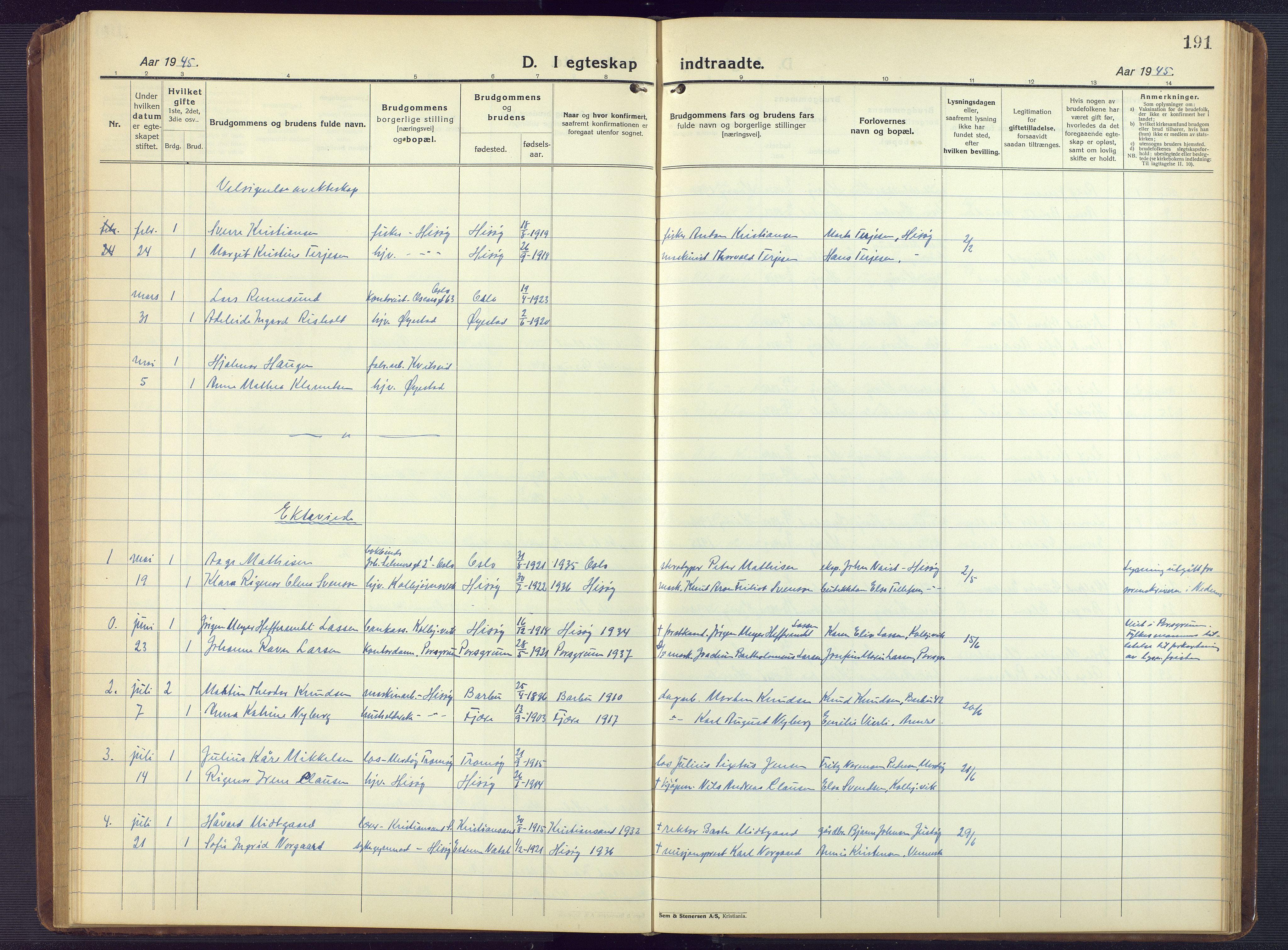 Hisøy sokneprestkontor, AV/SAK-1111-0020/F/Fb/L0005: Parish register (copy) no. B 5, 1924-1946, p. 191