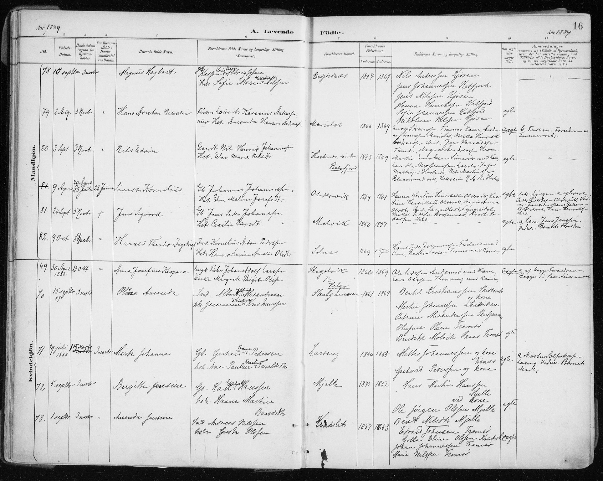 Tromsøysund sokneprestkontor, SATØ/S-1304/G/Ga/L0005kirke: Parish register (official) no. 5, 1888-1896, p. 16