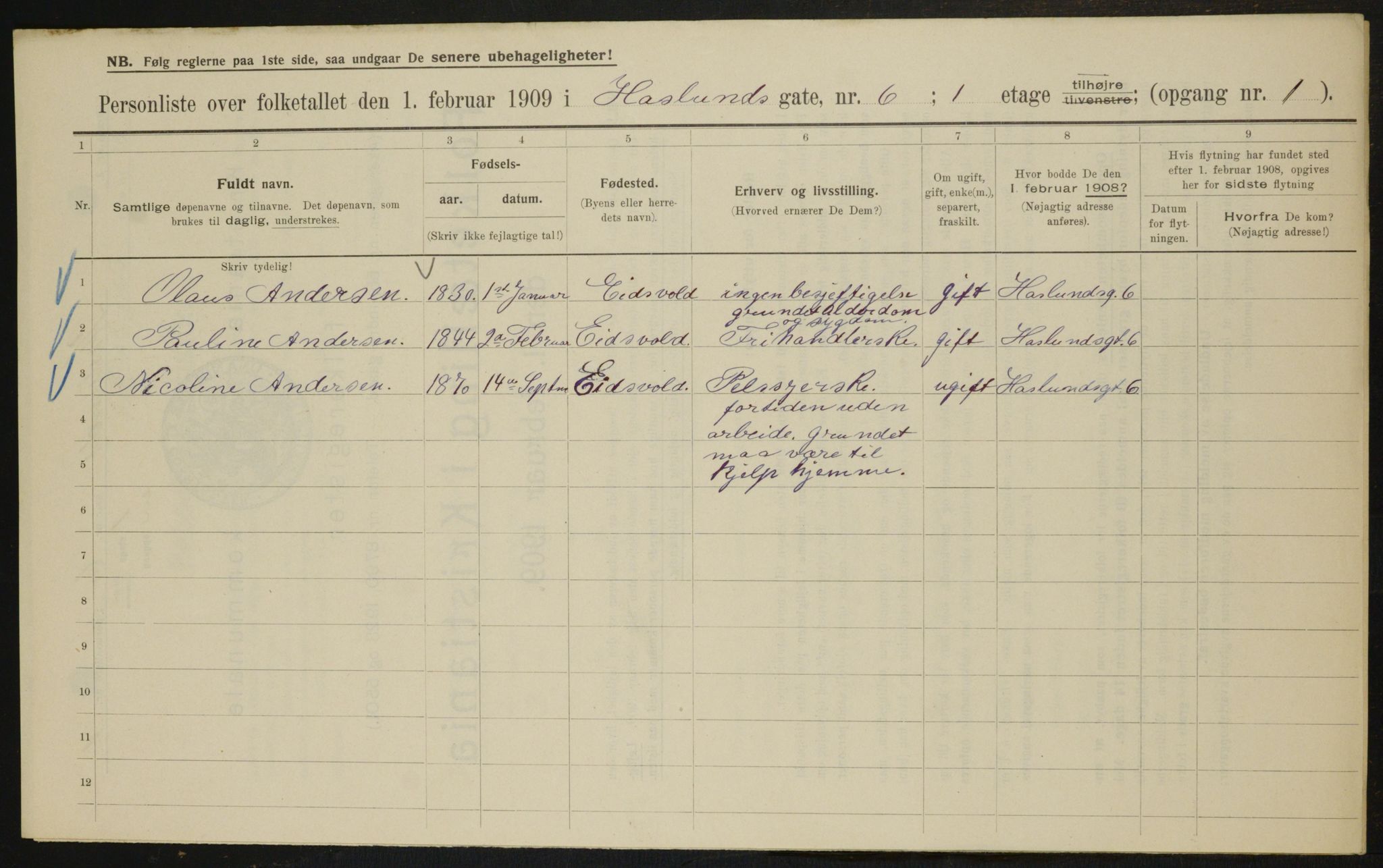 OBA, Municipal Census 1909 for Kristiania, 1909, p. 24312