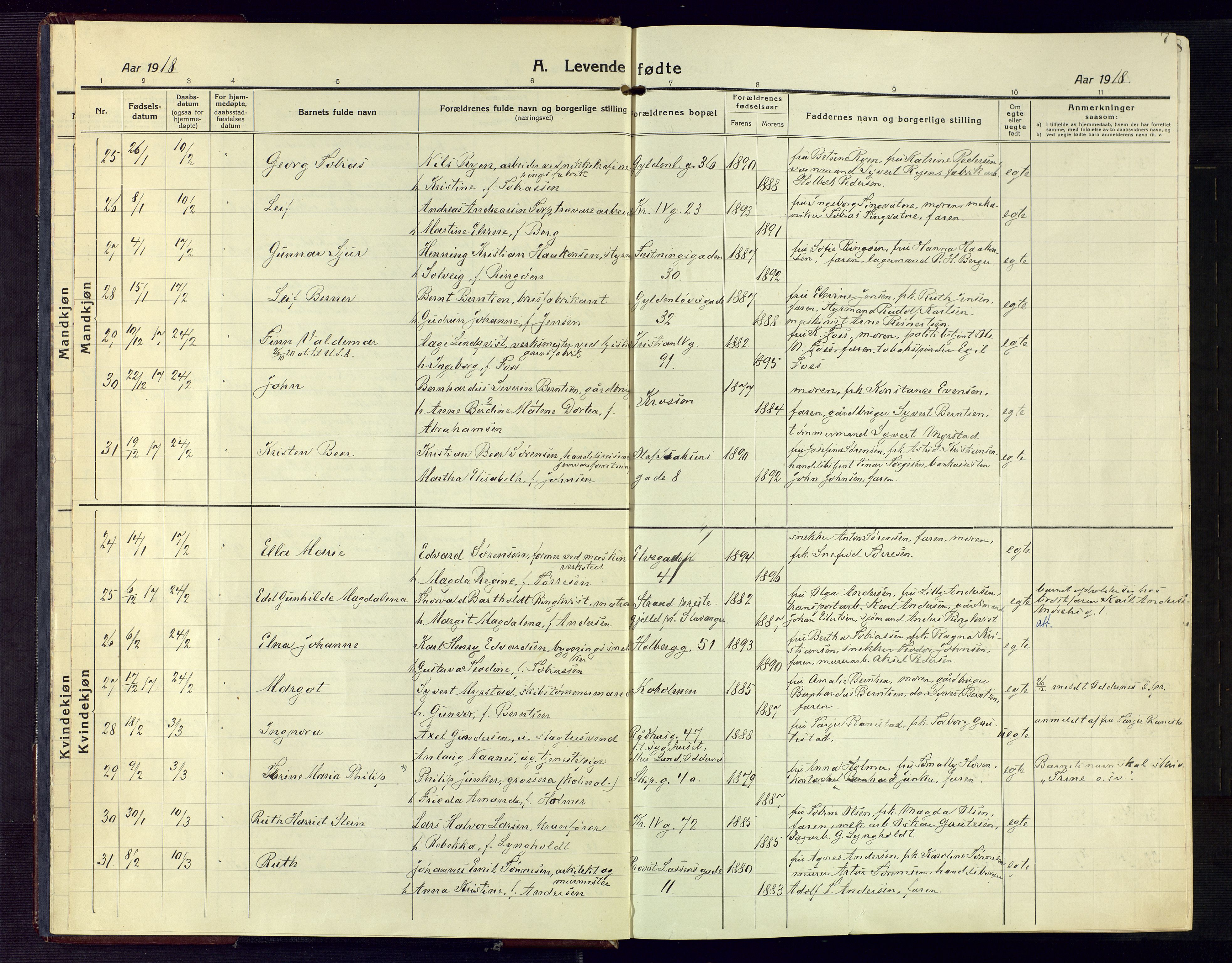 Kristiansand domprosti, AV/SAK-1112-0006/F/Fa/L0024: Parish register (official) no. A 23, 1918-1928, p. 7