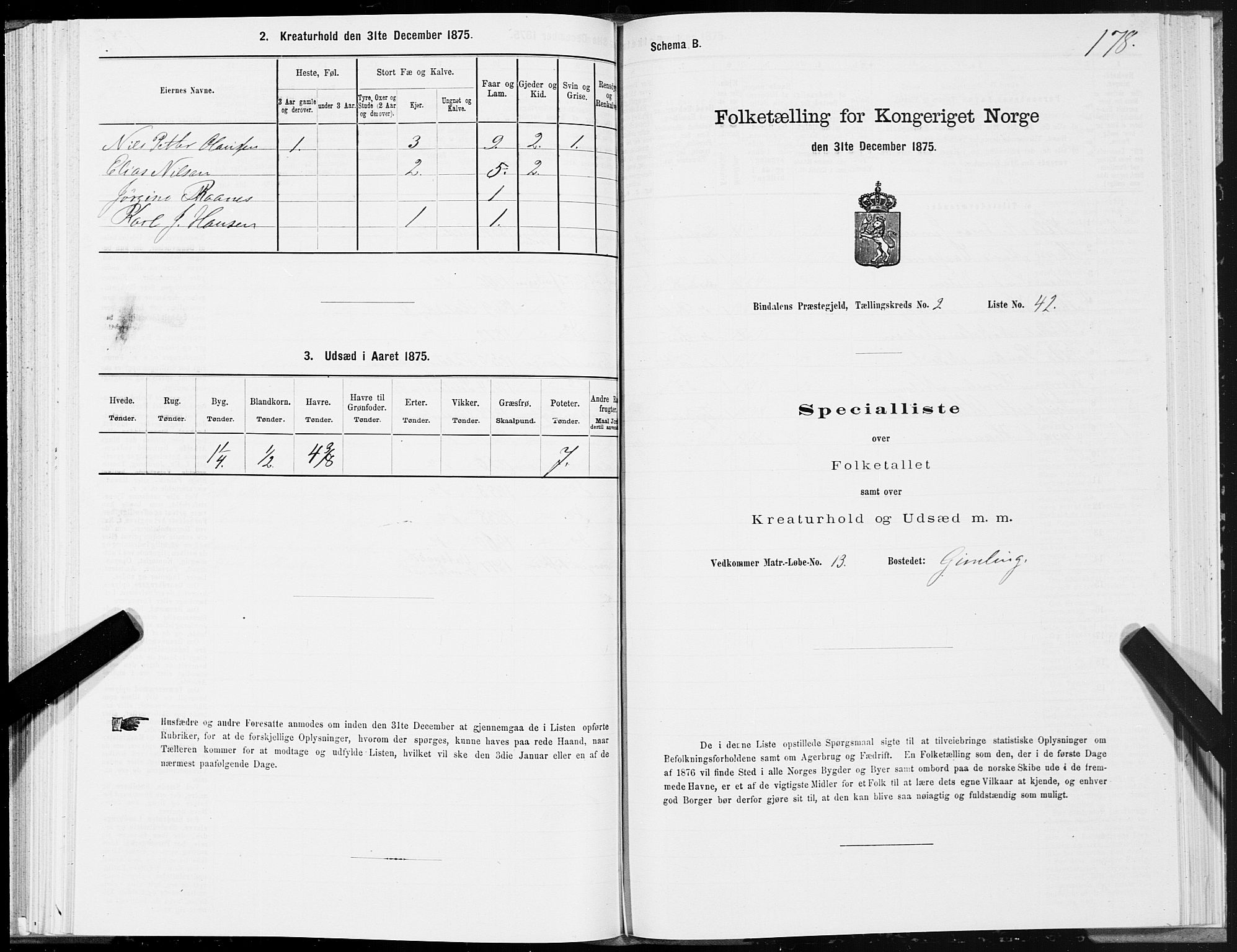 SAT, 1875 census for 1811P Bindal, 1875, p. 1178