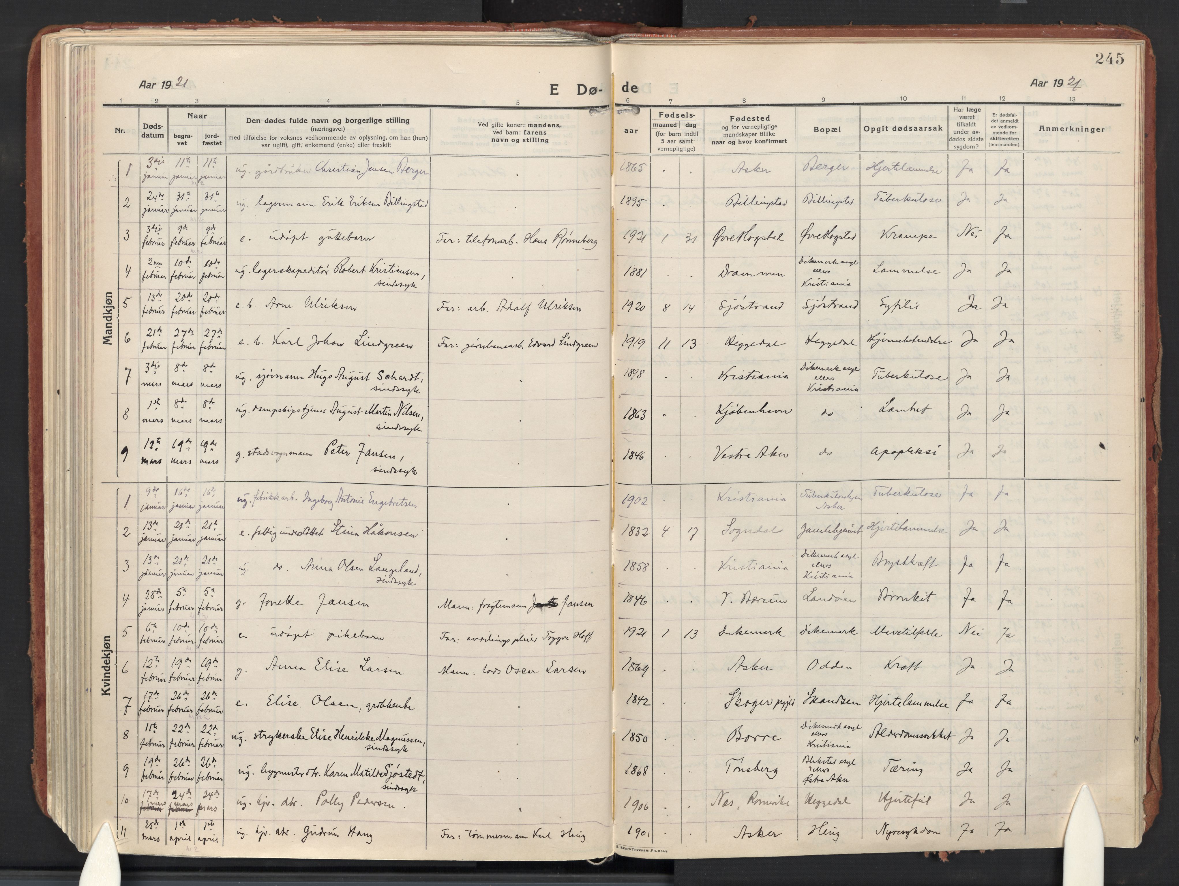 Asker prestekontor Kirkebøker, AV/SAO-A-10256a/F/Fa/L0018: Parish register (official) no. I 18, 1916-1936, p. 245