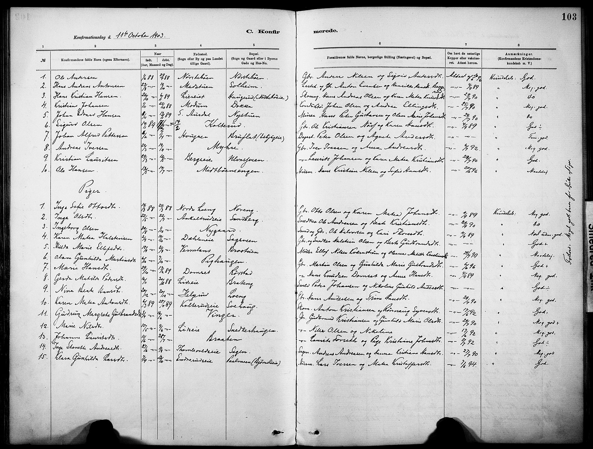 Nordre Land prestekontor, SAH/PREST-124/H/Ha/Haa/L0005: Parish register (official) no. 5, 1882-1903, p. 103