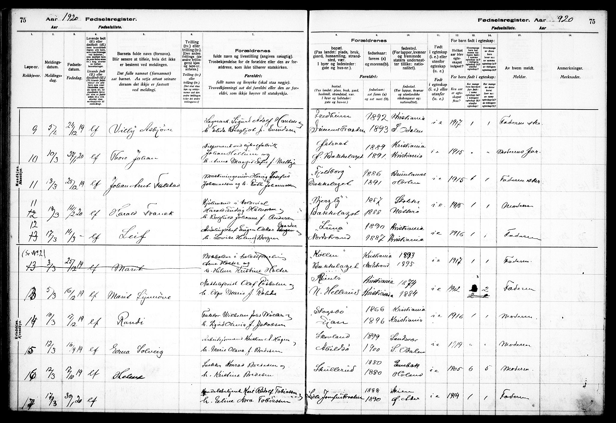 Nordstrand prestekontor Kirkebøker, AV/SAO-A-10362a/J/Ja/L0001: Birth register no. I 1, 1916-1924, p. 75