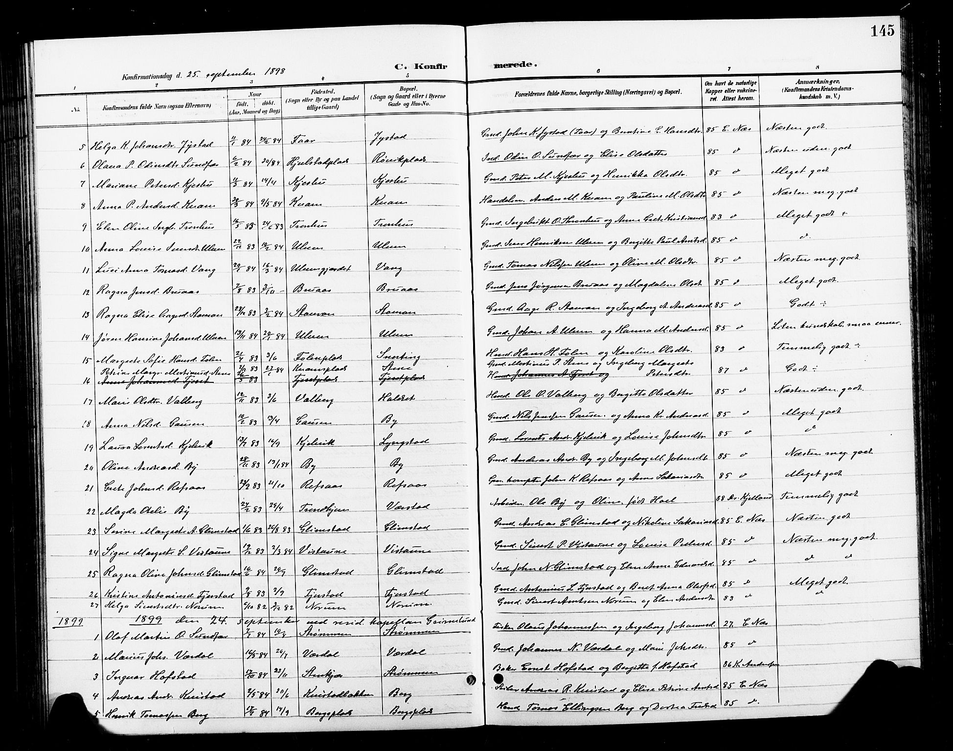 Ministerialprotokoller, klokkerbøker og fødselsregistre - Nord-Trøndelag, SAT/A-1458/730/L0302: Parish register (copy) no. 730C05, 1898-1924, p. 145