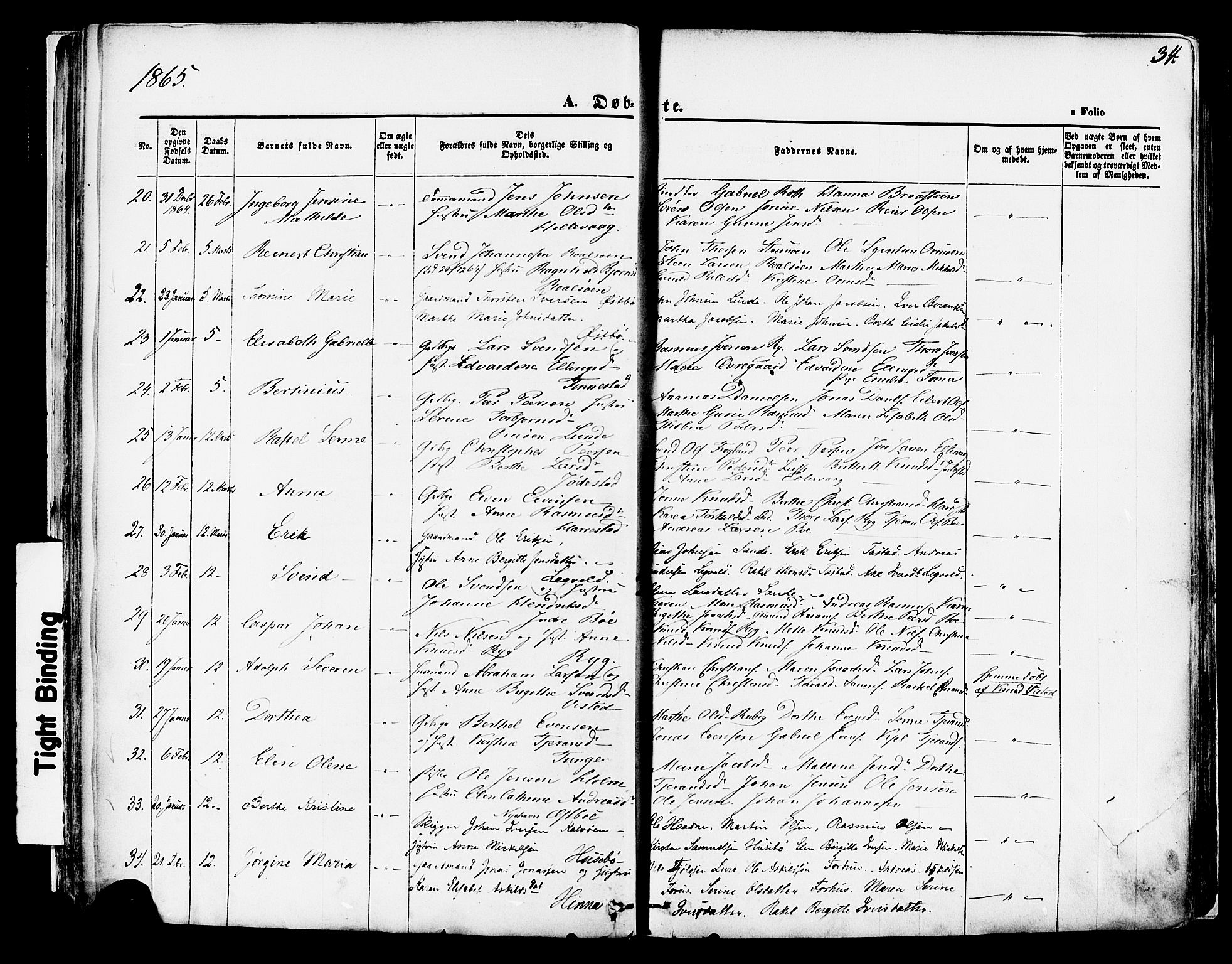 Hetland sokneprestkontor, AV/SAST-A-101826/30/30BA/L0003: Parish register (official) no. A 3, 1862-1876, p. 34