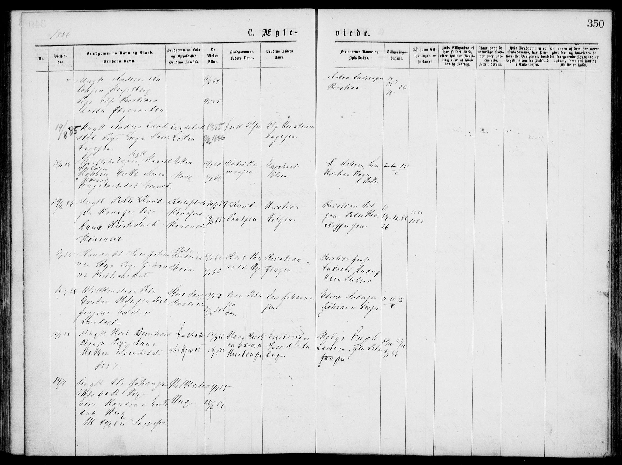 Norderhov kirkebøker, SAKO/A-237/G/Gb/L0001: Parish register (copy) no. II 1, 1876-1899, p. 350