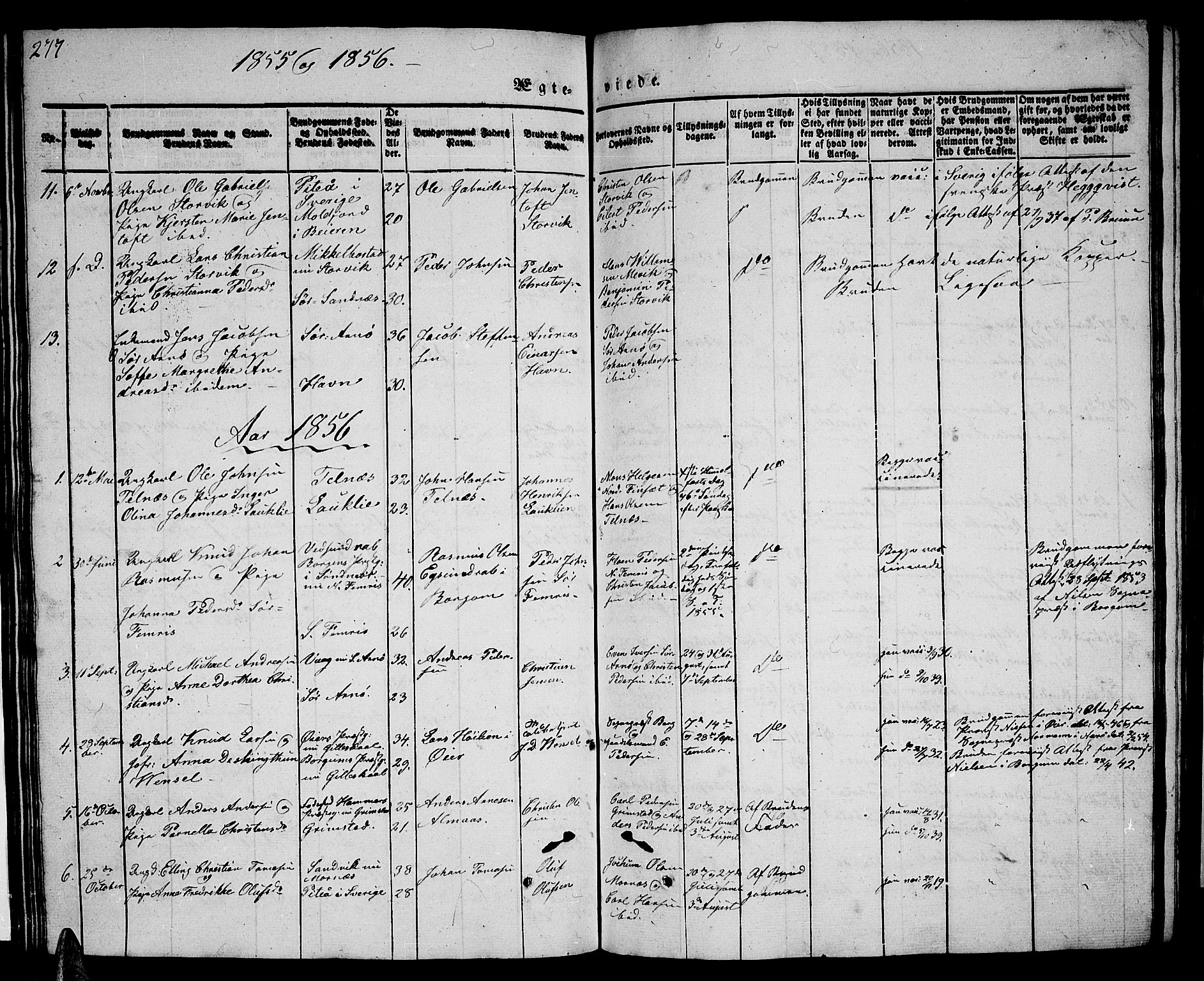 Ministerialprotokoller, klokkerbøker og fødselsregistre - Nordland, AV/SAT-A-1459/805/L0106: Parish register (copy) no. 805C02, 1841-1861, p. 277