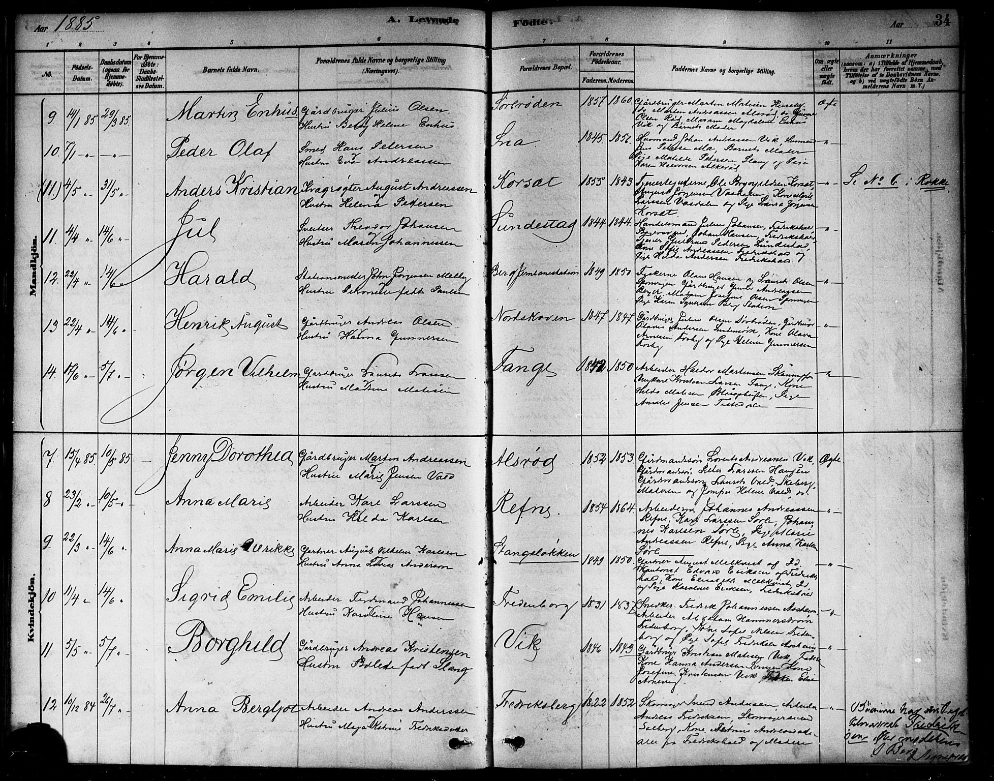 Berg prestekontor Kirkebøker, AV/SAO-A-10902/F/Fa/L0006: Parish register (official) no. I 6, 1878-1887, p. 34