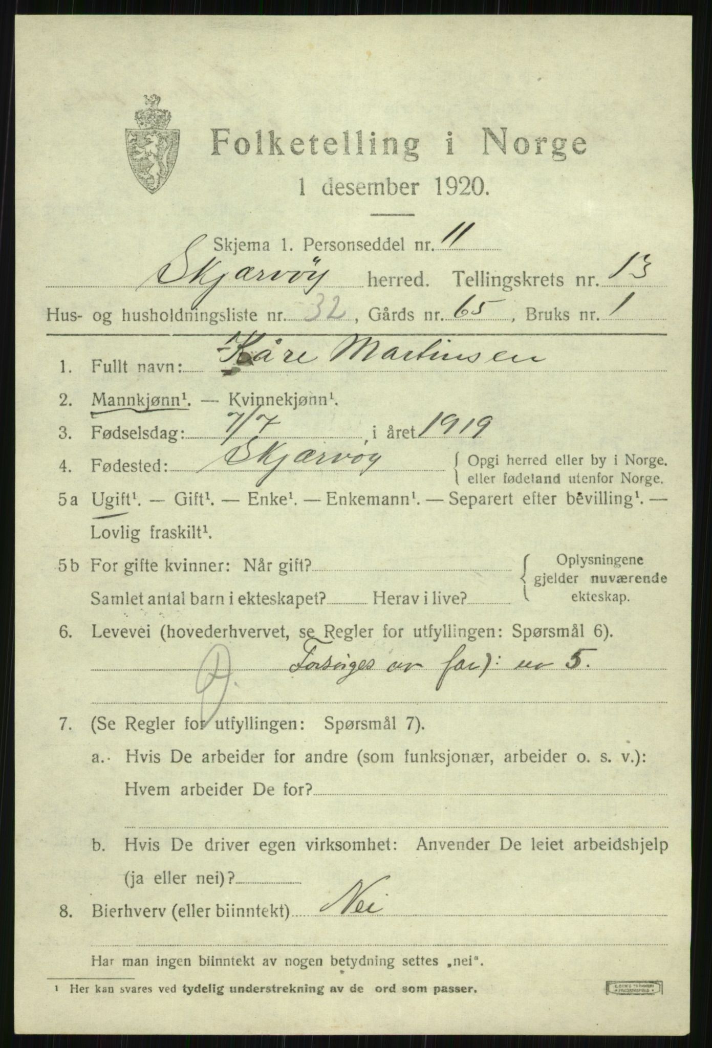 SATØ, 1920 census for Skjervøy, 1920, p. 6793