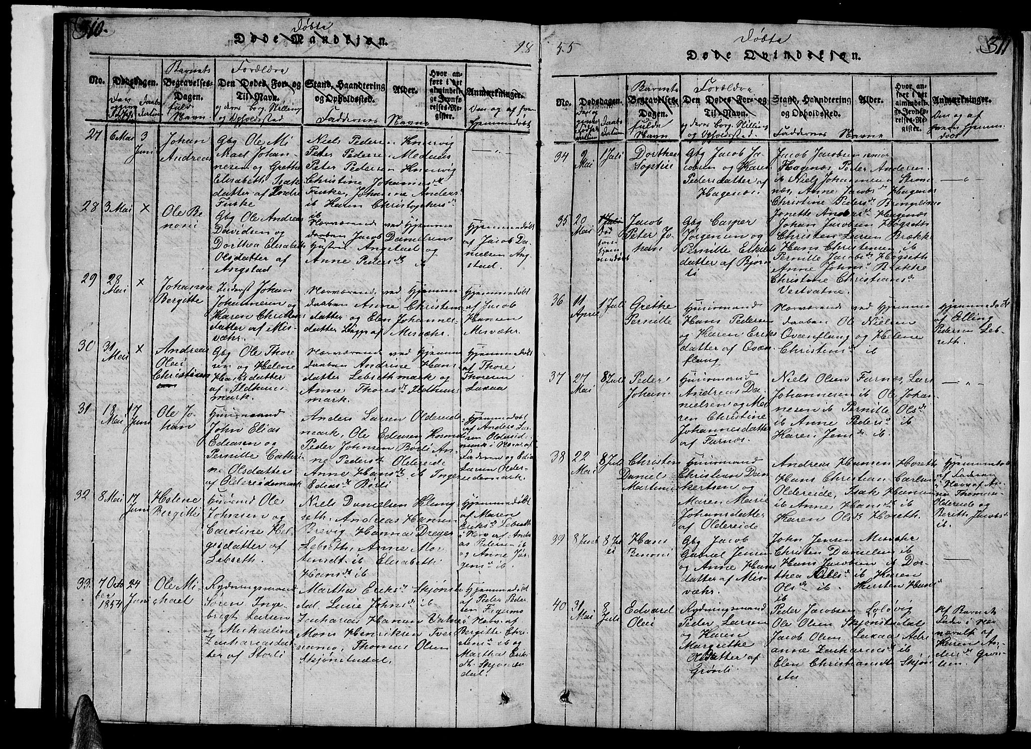 Ministerialprotokoller, klokkerbøker og fødselsregistre - Nordland, AV/SAT-A-1459/852/L0752: Parish register (copy) no. 852C03, 1840-1855, p. 310-311