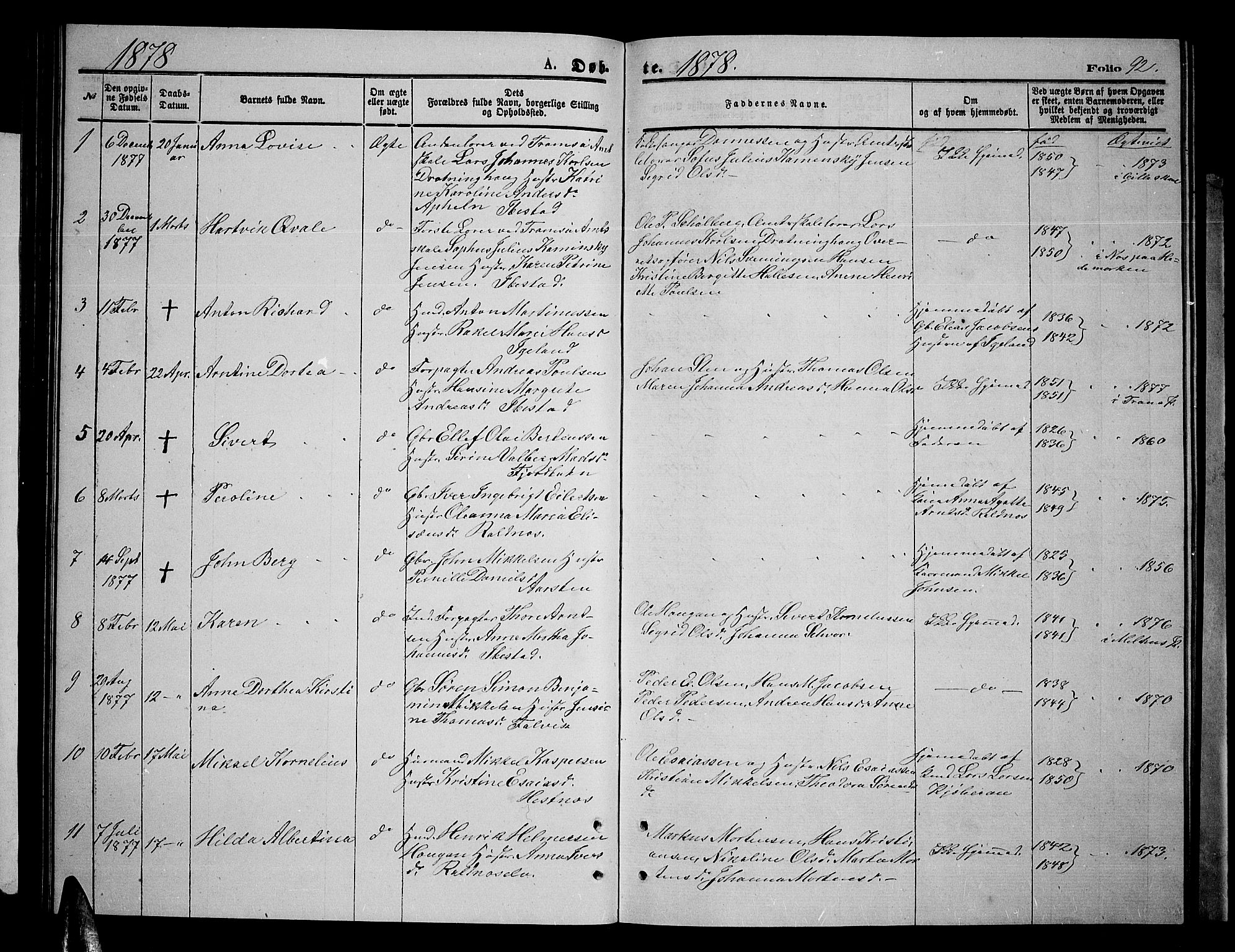 Ibestad sokneprestembete, SATØ/S-0077/H/Ha/Hab/L0006klokker: Parish register (copy) no. 6, 1871-1879, p. 92
