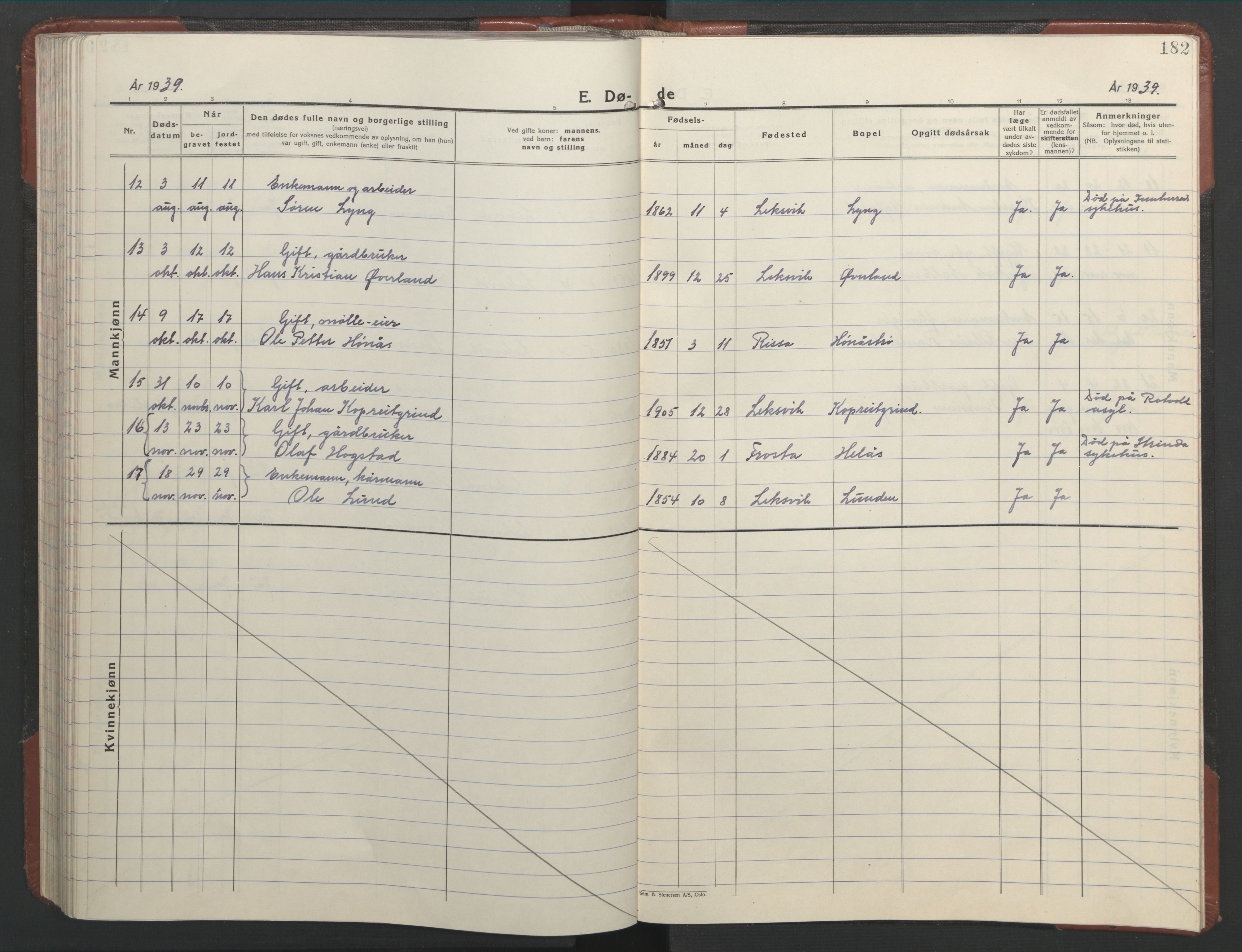 Ministerialprotokoller, klokkerbøker og fødselsregistre - Nord-Trøndelag, AV/SAT-A-1458/701/L0019: Parish register (copy) no. 701C03, 1930-1953, p. 182