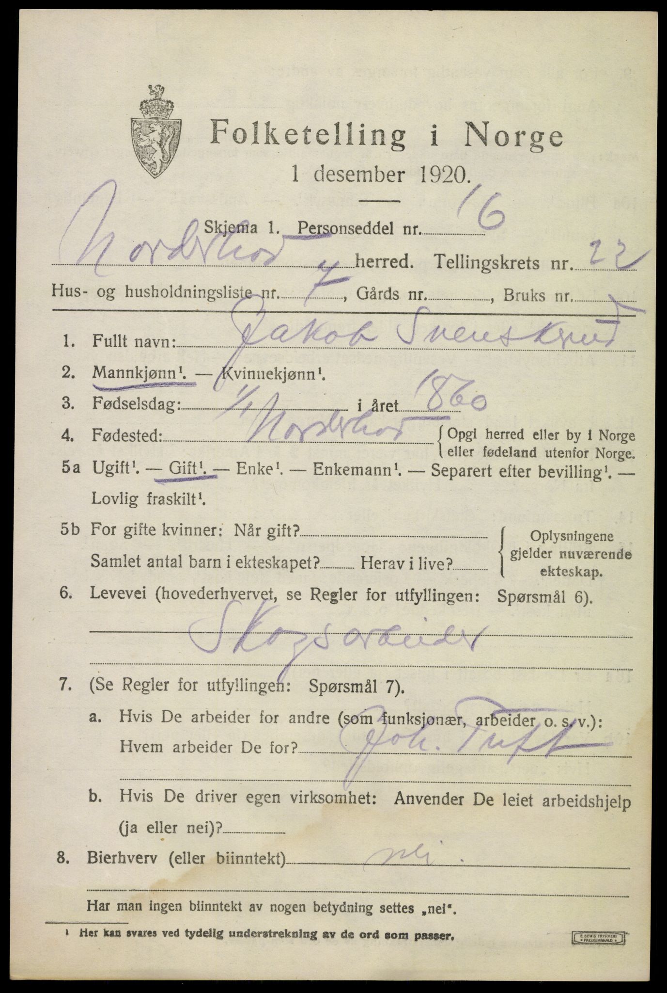 SAKO, 1920 census for Norderhov, 1920, p. 22486