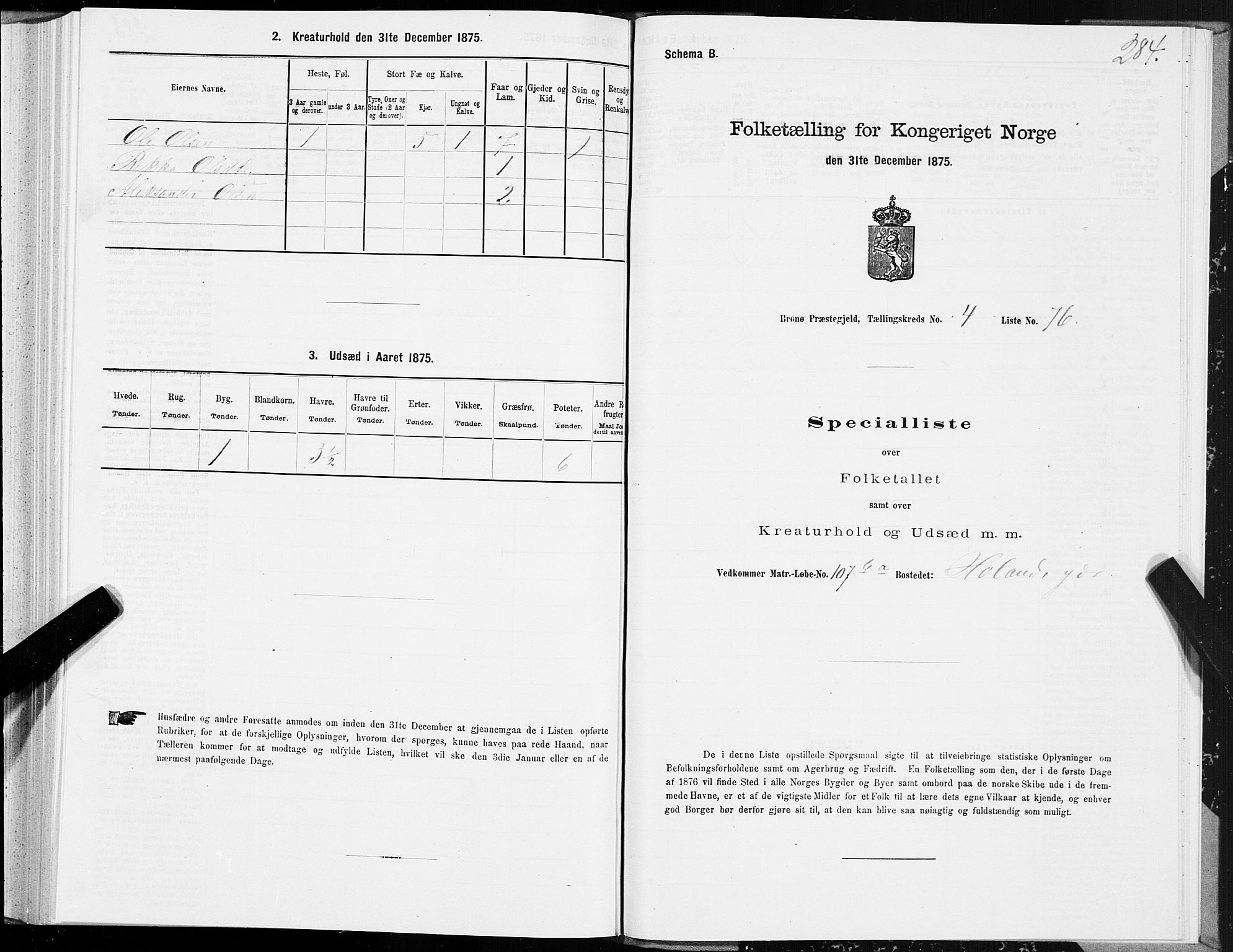 SAT, 1875 census for 1814P Brønnøy, 1875, p. 2284