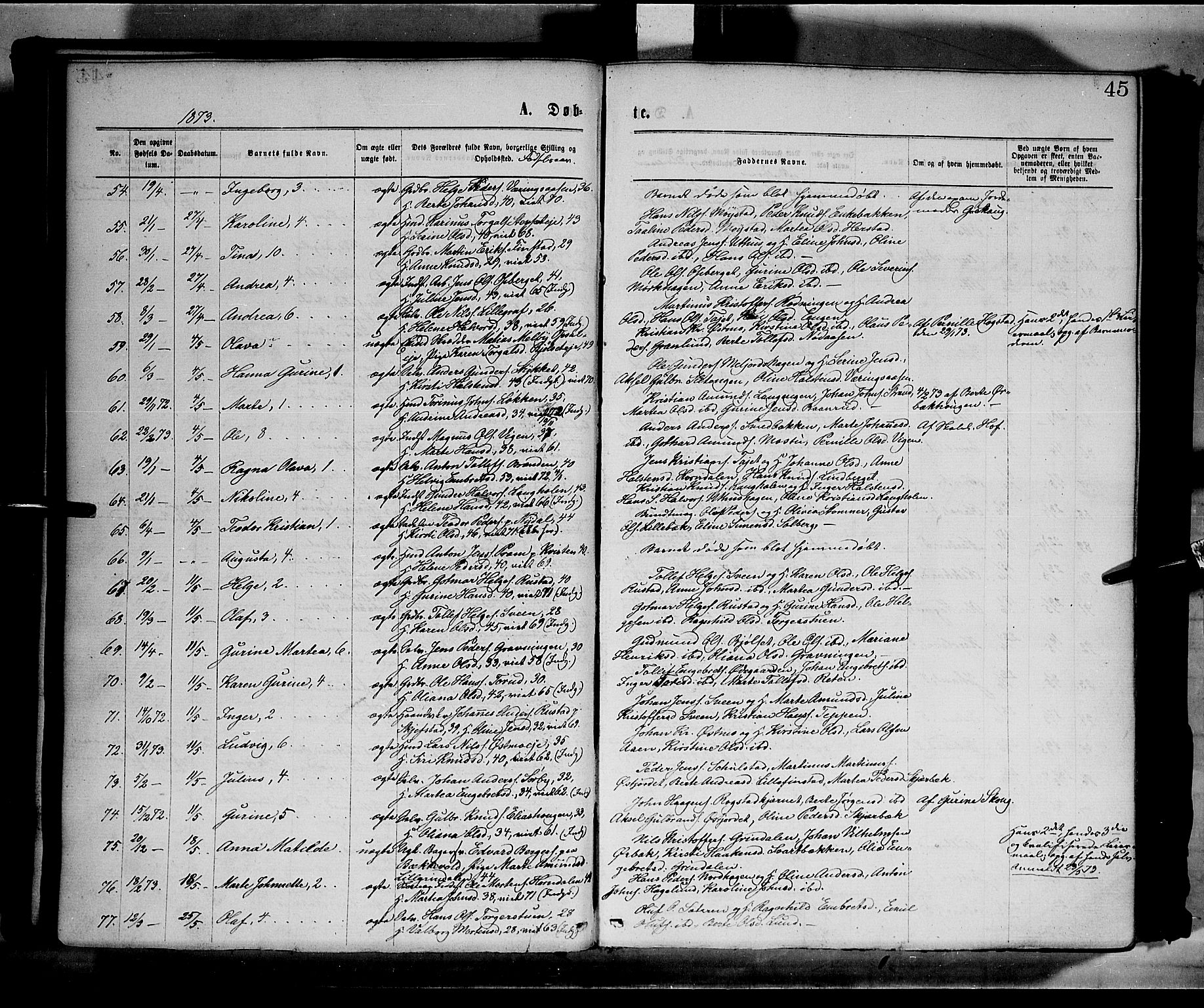 Elverum prestekontor, AV/SAH-PREST-044/H/Ha/Haa/L0011: Parish register (official) no. 11, 1869-1879, p. 45