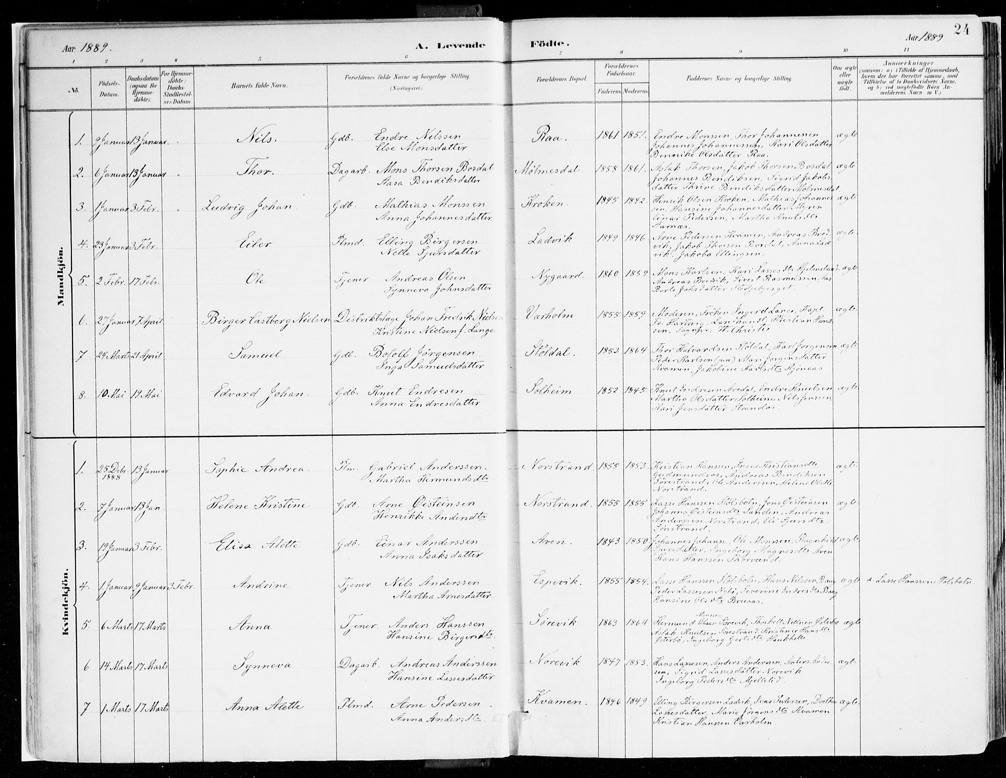 Lavik sokneprestembete, AV/SAB-A-80901: Parish register (official) no. B 1, 1882-1908, p. 24