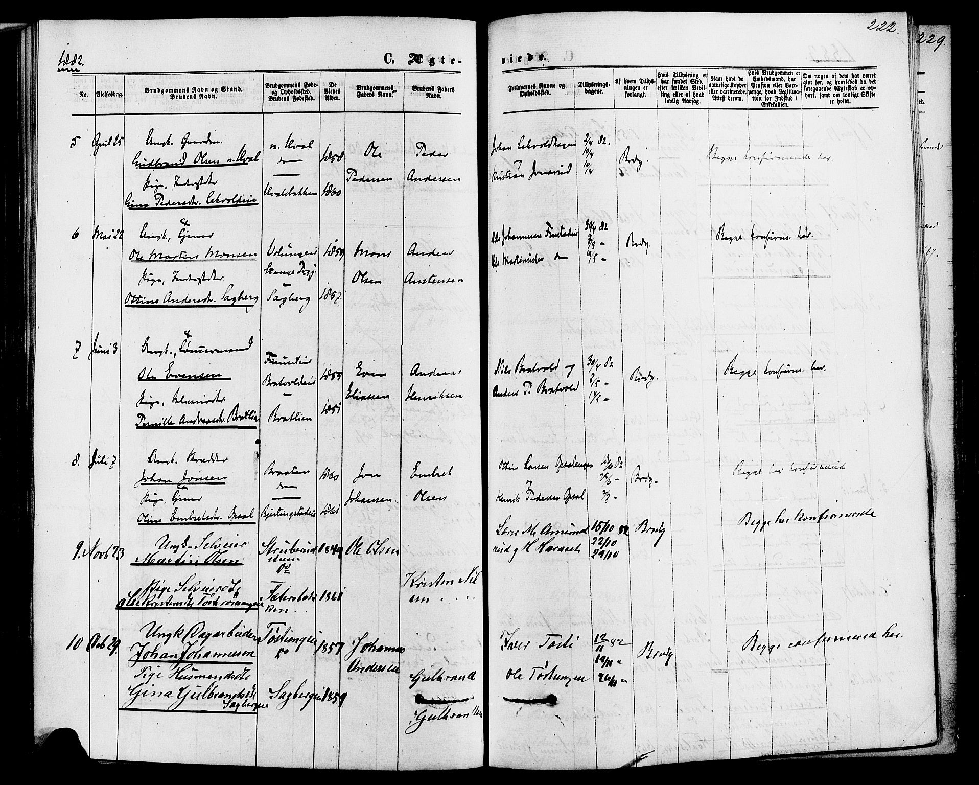 Romedal prestekontor, AV/SAH-PREST-004/K/L0006: Parish register (official) no. 6, 1866-1886, p. 222