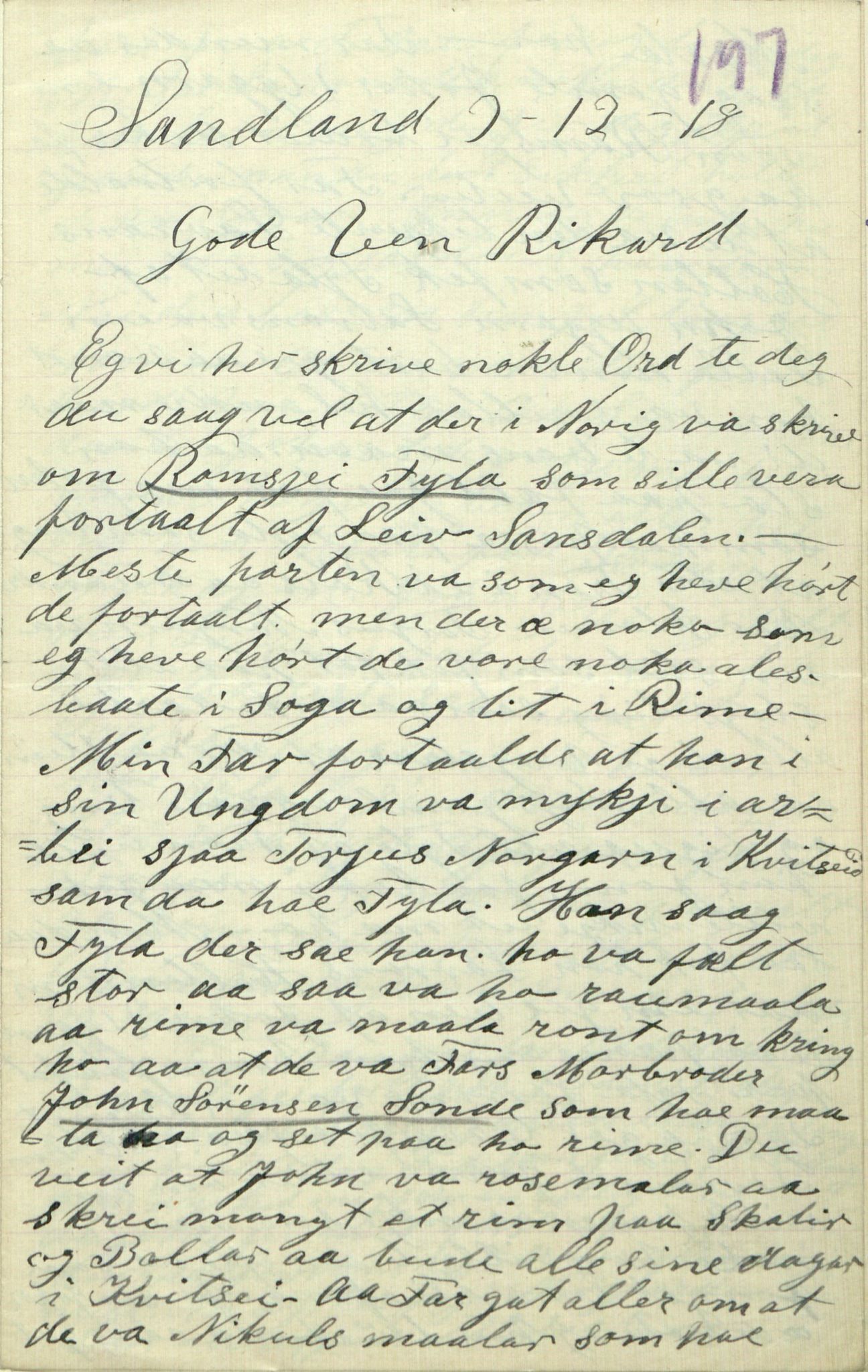 Rikard Berge, TEMU/TGM-A-1003/F/L0009/0003: 341-356 / 343 Mest brev, litt tradisjon, 1902-1925, p. 197