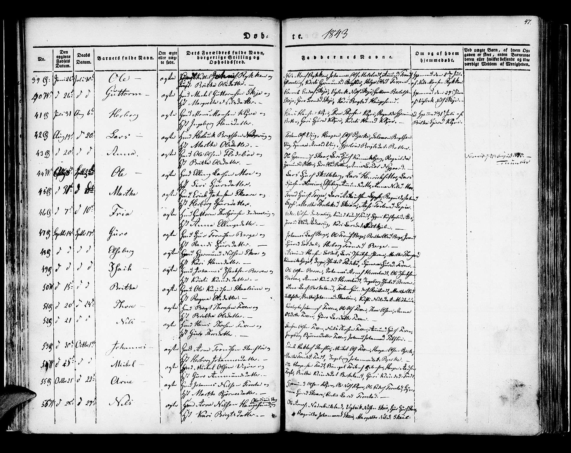 Kvam sokneprestembete, AV/SAB-A-76201/H/Haa: Parish register (official) no. A 7, 1832-1843, p. 47