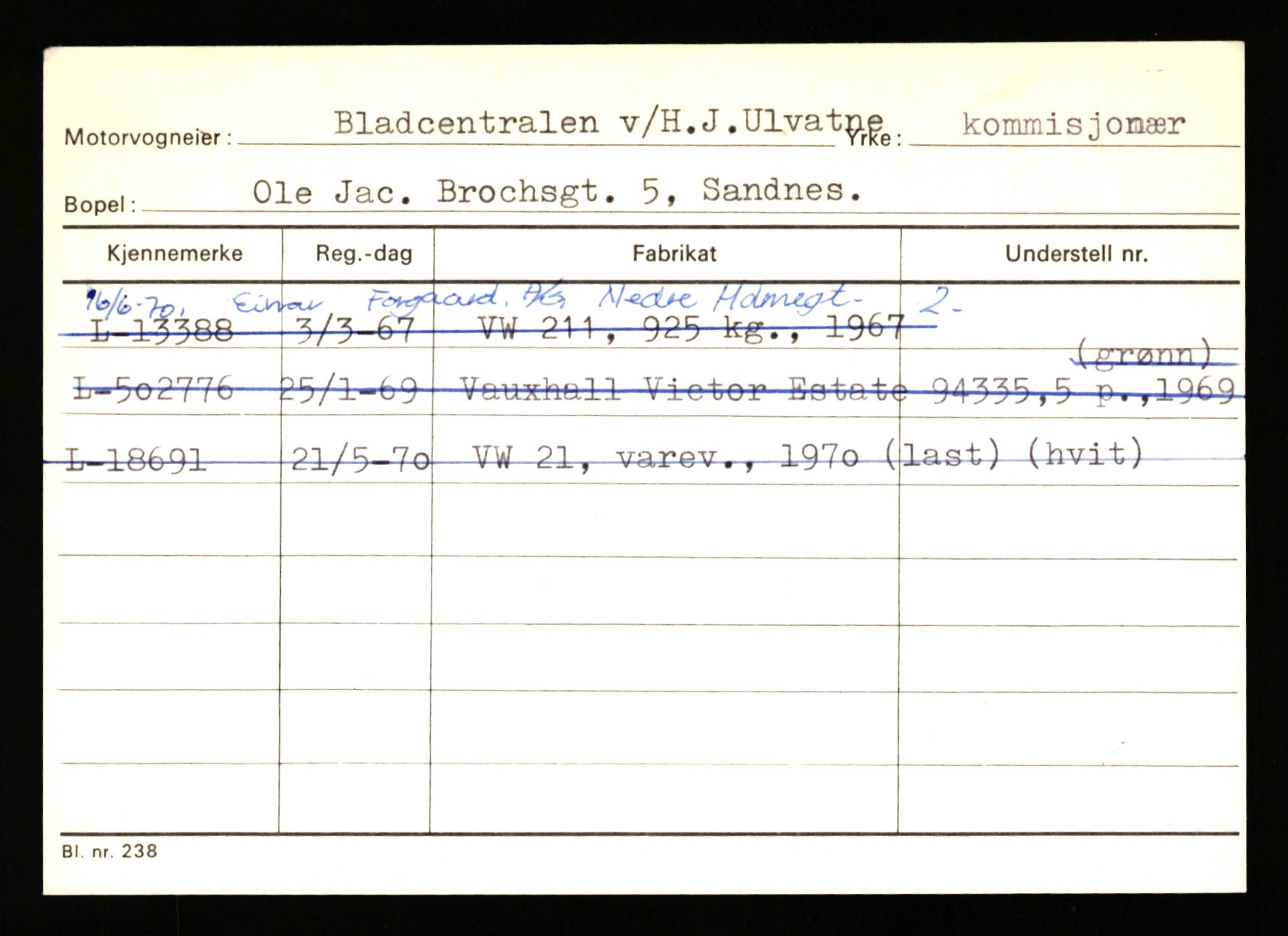 Stavanger trafikkstasjon, SAST/A-101942/0/H/L0004: Bjørnsen - Buchley, 1930-1971, p. 431