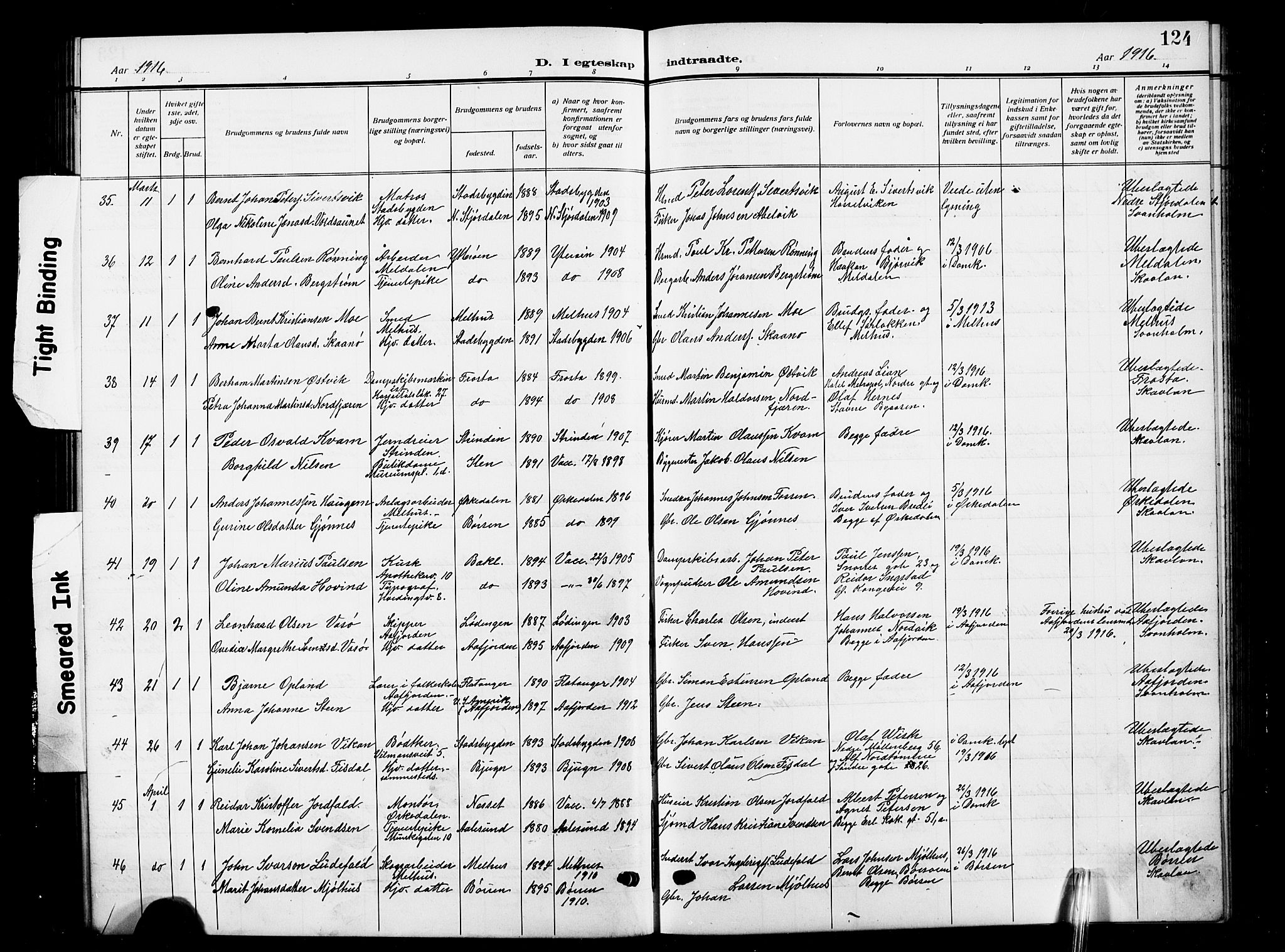 Ministerialprotokoller, klokkerbøker og fødselsregistre - Sør-Trøndelag, SAT/A-1456/601/L0097: Parish register (copy) no. 601C15, 1911-1921, p. 124