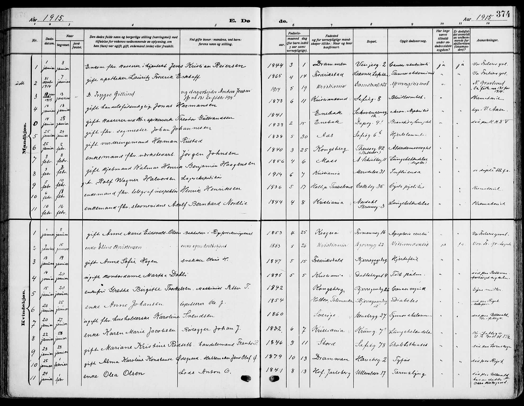 Gamle Aker prestekontor Kirkebøker, SAO/A-10617a/F/L0014: Parish register (official) no. 14, 1909-1924, p. 374
