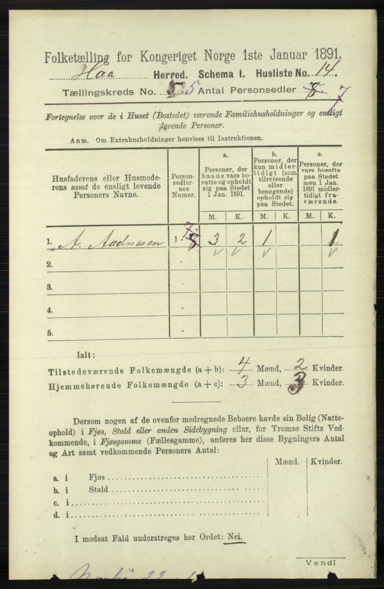 RA, 1891 census for 1119 Hå, 1891, p. 1300