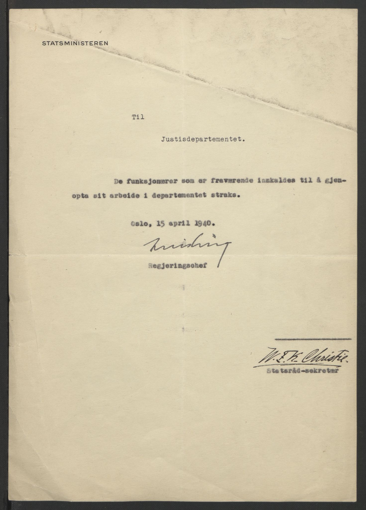 NS-administrasjonen 1940-1945 (Statsrådsekretariatet, de kommisariske statsråder mm), AV/RA-S-4279/D/Db/L0111/0003: Saker fra krigsårene / Journal, 1940-1945, p. 6