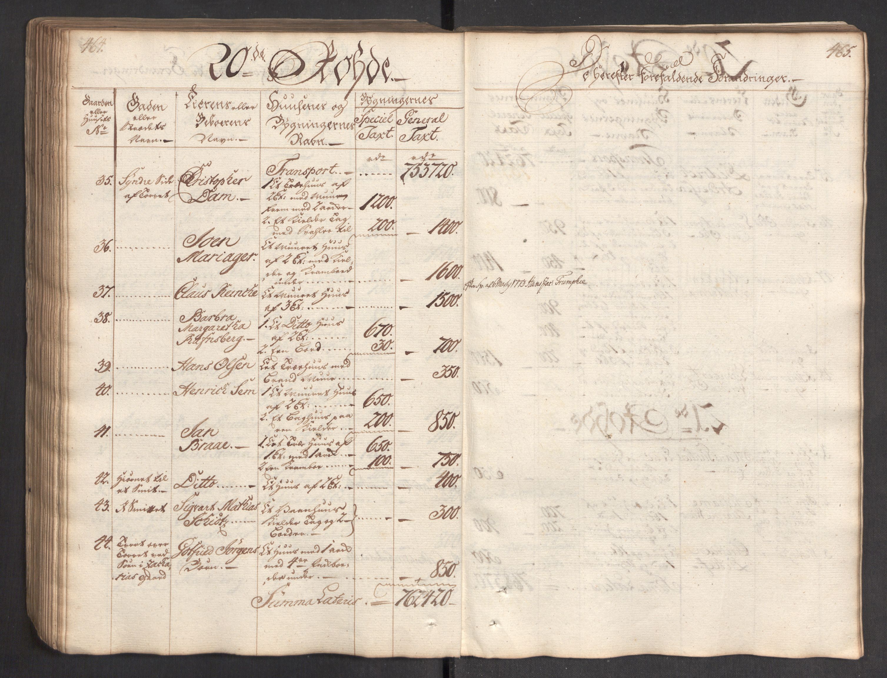 Kommersekollegiet, Brannforsikringskontoret 1767-1814, RA/EA-5458/F/Fa/L0004/0002: Bergen / Branntakstprotokoll, 1767, p. 464-465