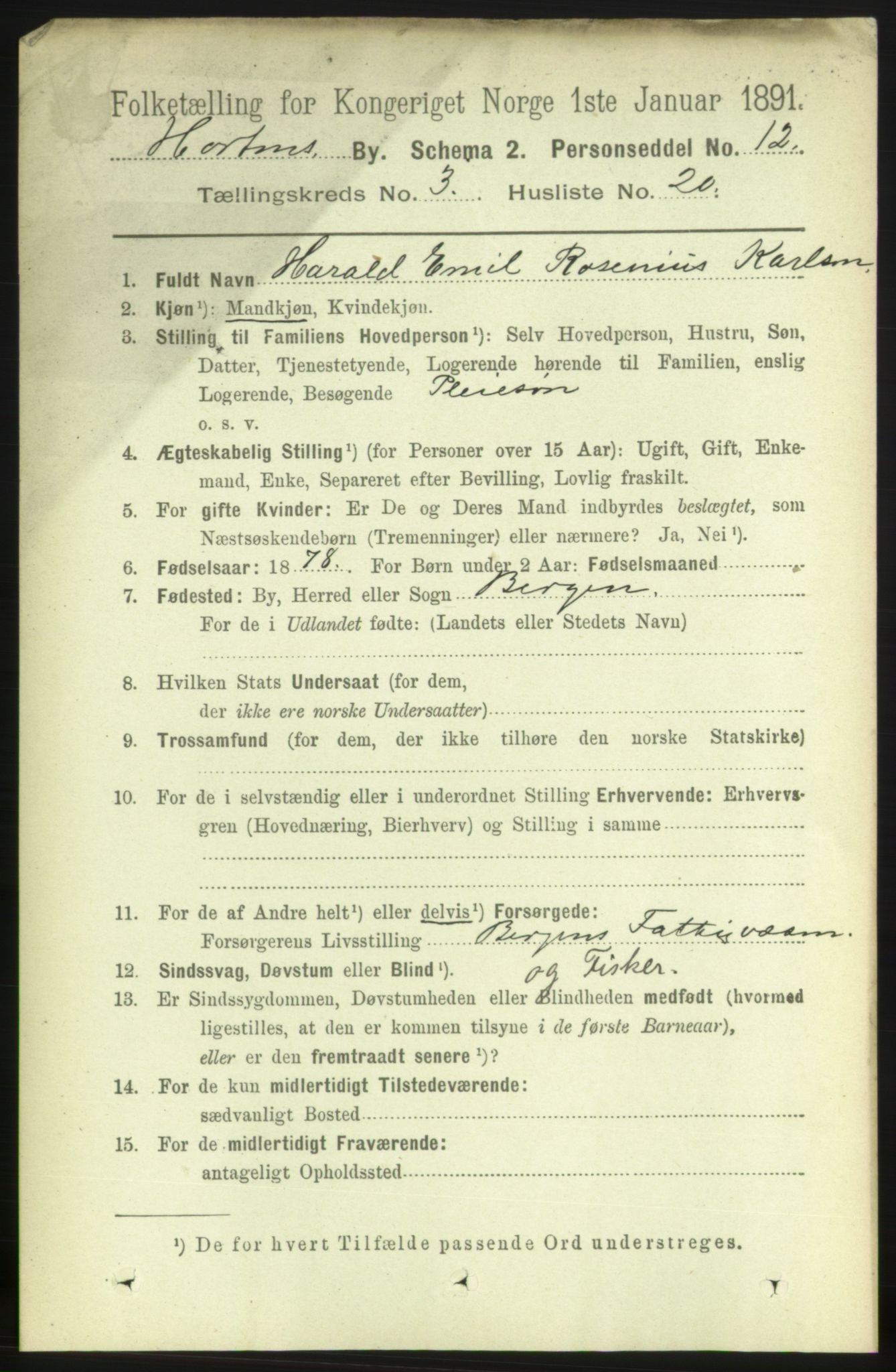 RA, 1891 census for 0703 Horten, 1891, p. 2887