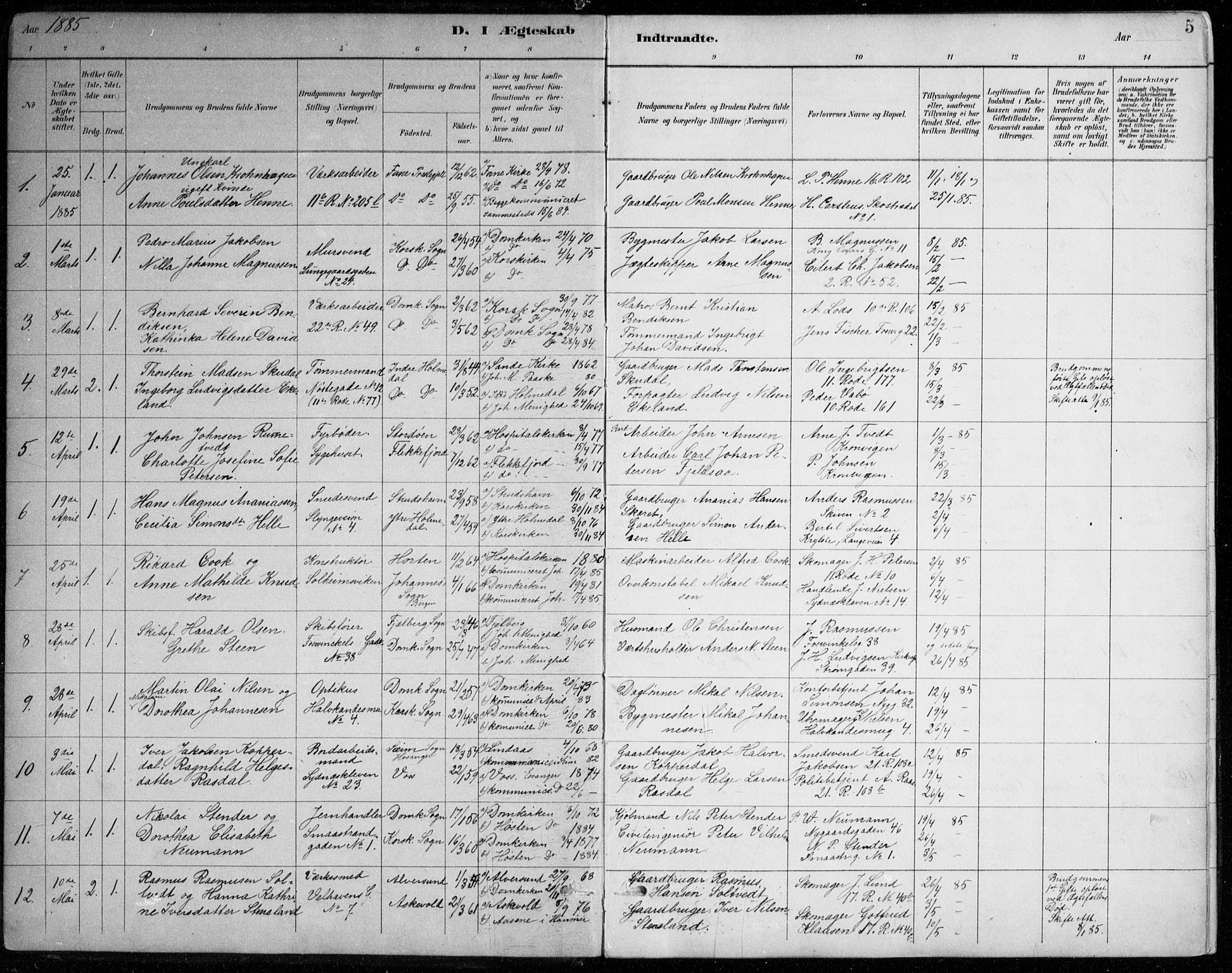 Johanneskirken sokneprestembete, SAB/A-76001/H/Haa/L0012: Parish register (official) no. D 1, 1885-1912, p. 5