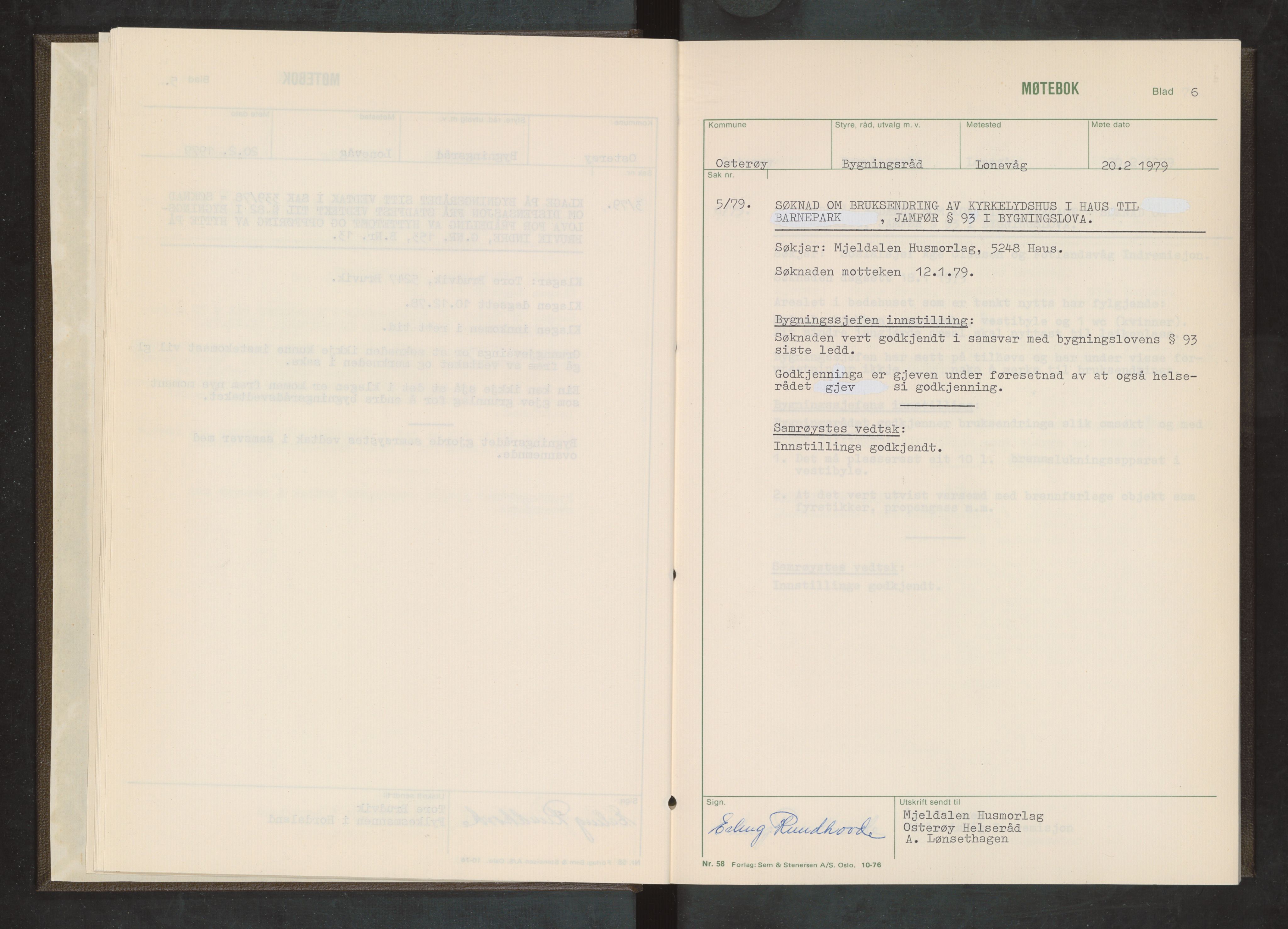 Osterøy kommune. Bygningsrådet, IKAH/1253b-511/A/Aa/L0012: Møtebok Osterøy bygningsråd, 1979