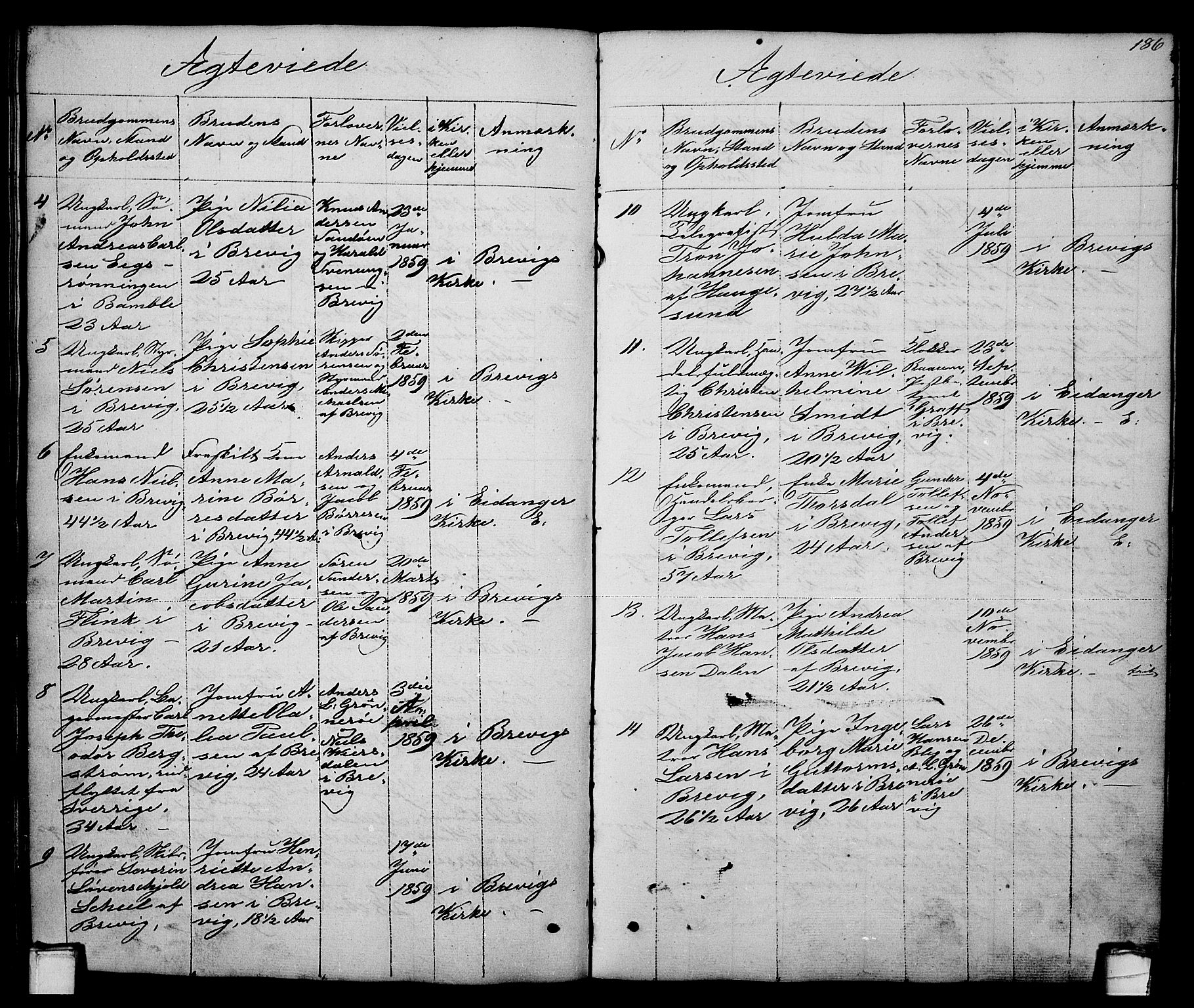 Brevik kirkebøker, AV/SAKO-A-255/G/Ga/L0002: Parish register (copy) no. 2, 1846-1865, p. 186