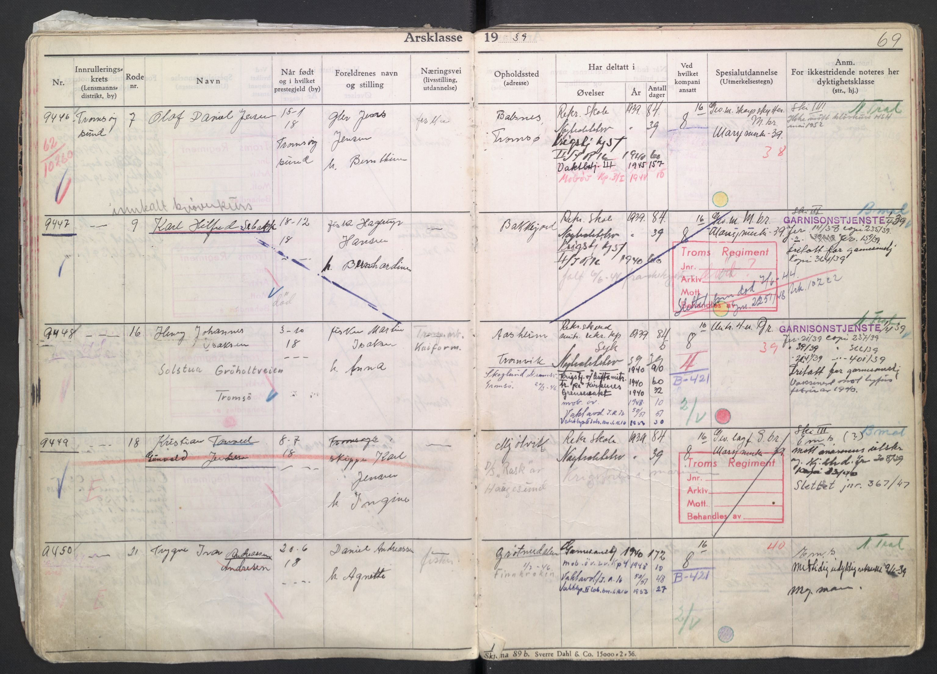 Forsvaret, Troms infanteriregiment nr. 16, AV/RA-RAFA-3146/P/Pa/L0007/0004: Ruller / Rulle for regimentets menige mannskaper, årsklasse 1939, 1939, p. 69