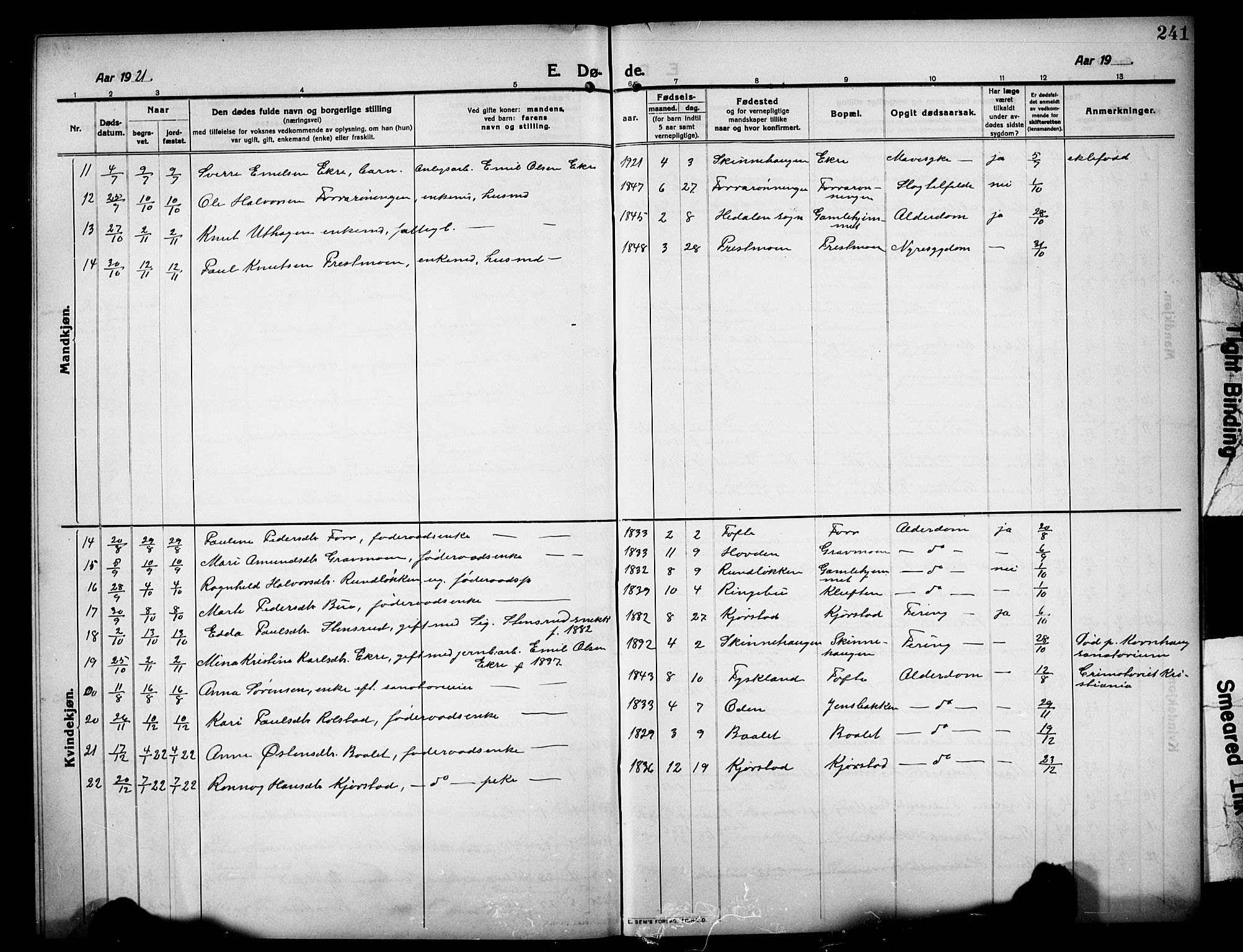 Sør-Fron prestekontor, AV/SAH-PREST-010/H/Ha/Hab/L0005: Parish register (copy) no. 5, 1912-1930, p. 241