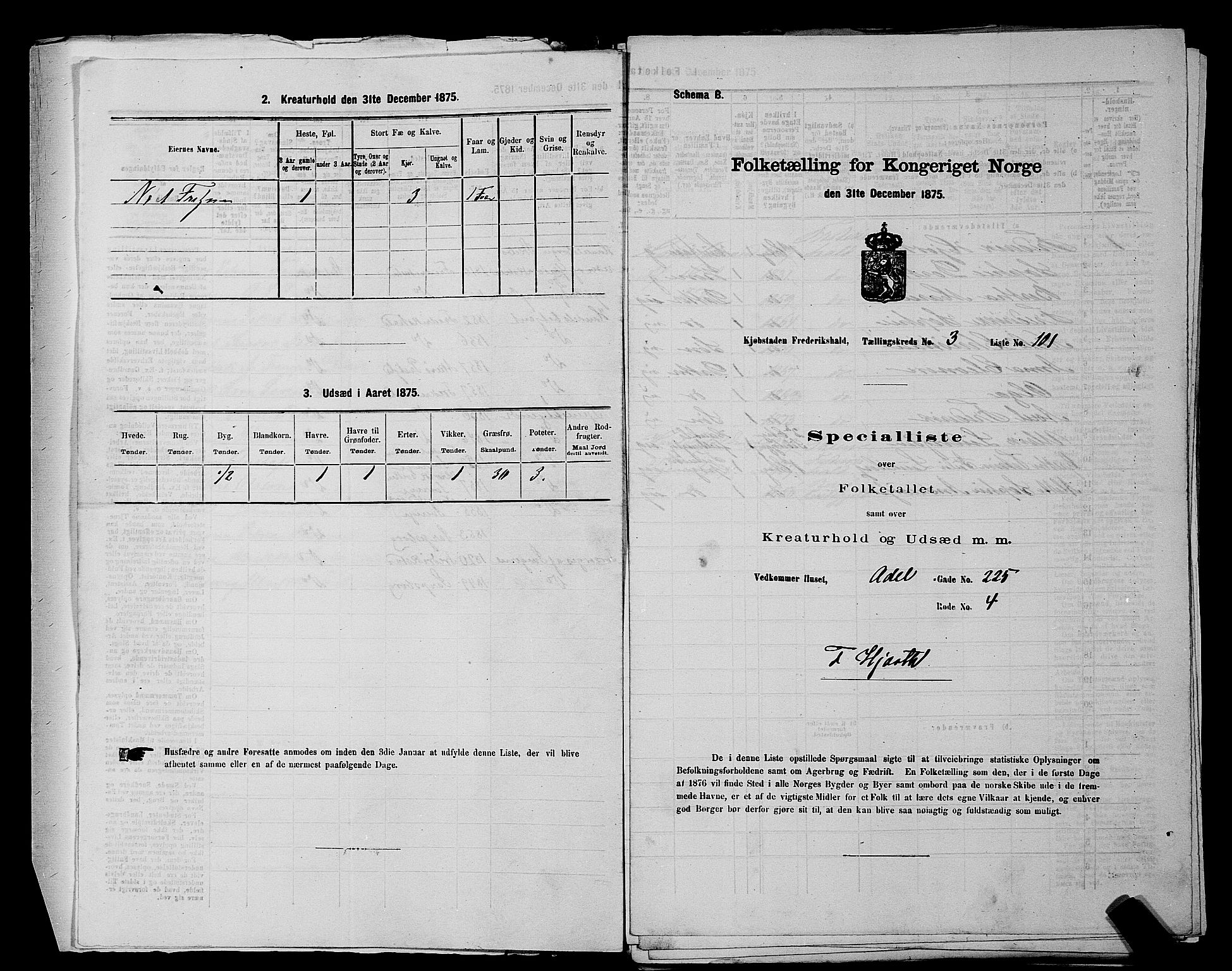 RA, 1875 census for 0101P Fredrikshald, 1875, p. 240