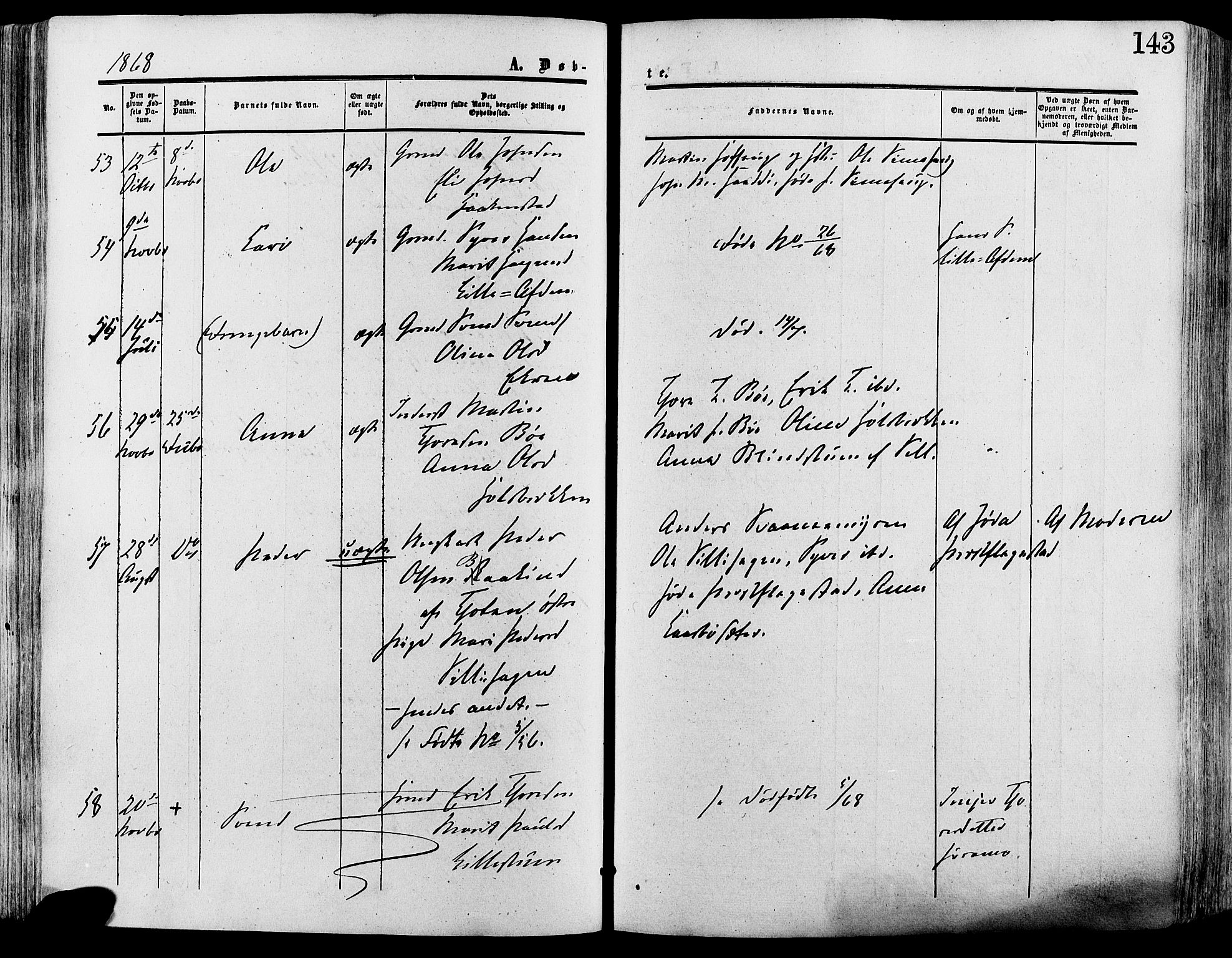 Lesja prestekontor, SAH/PREST-068/H/Ha/Haa/L0008: Parish register (official) no. 8, 1854-1880, p. 143