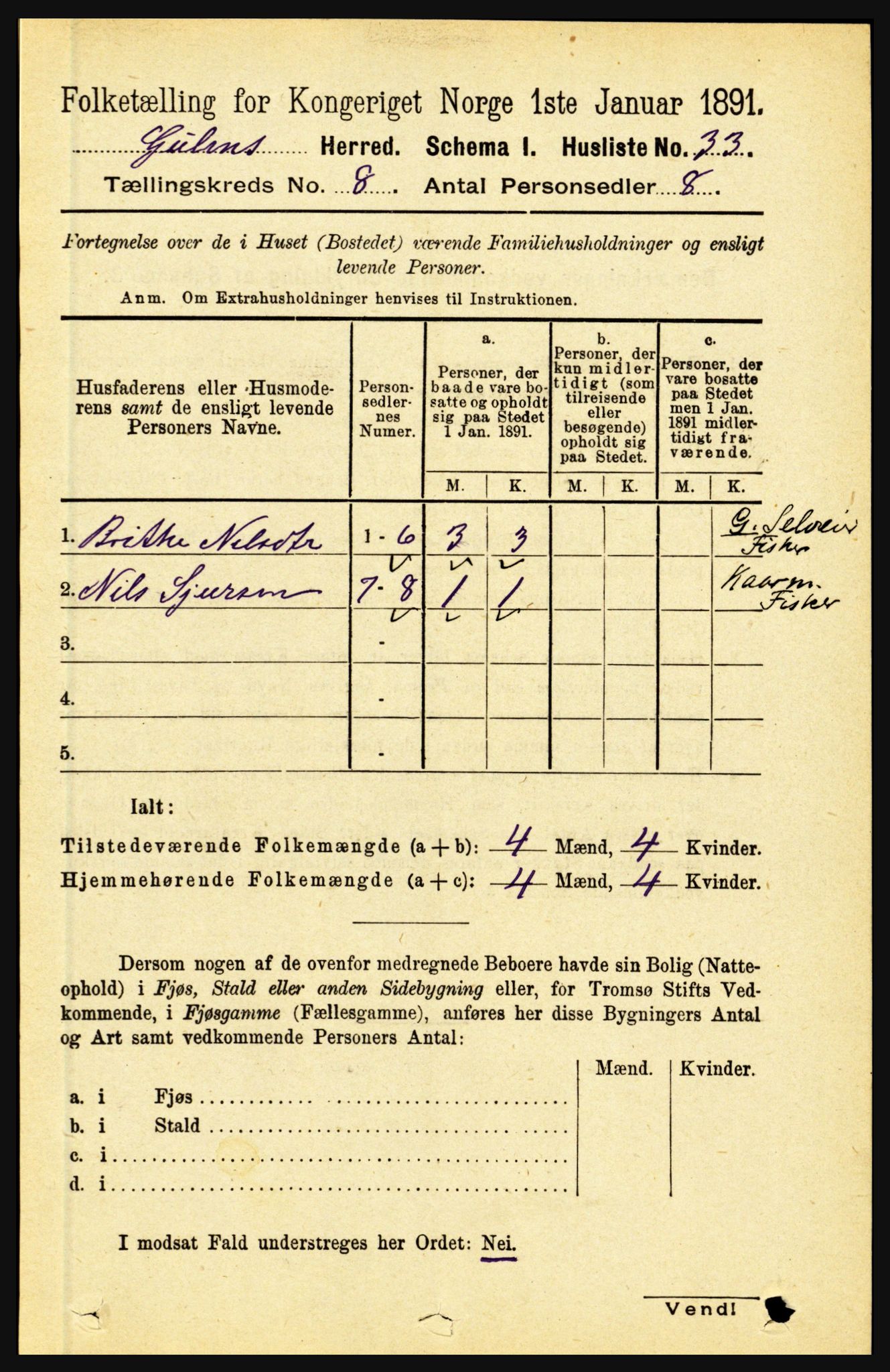 RA, 1891 census for 1411 Gulen, 1891, p. 2439