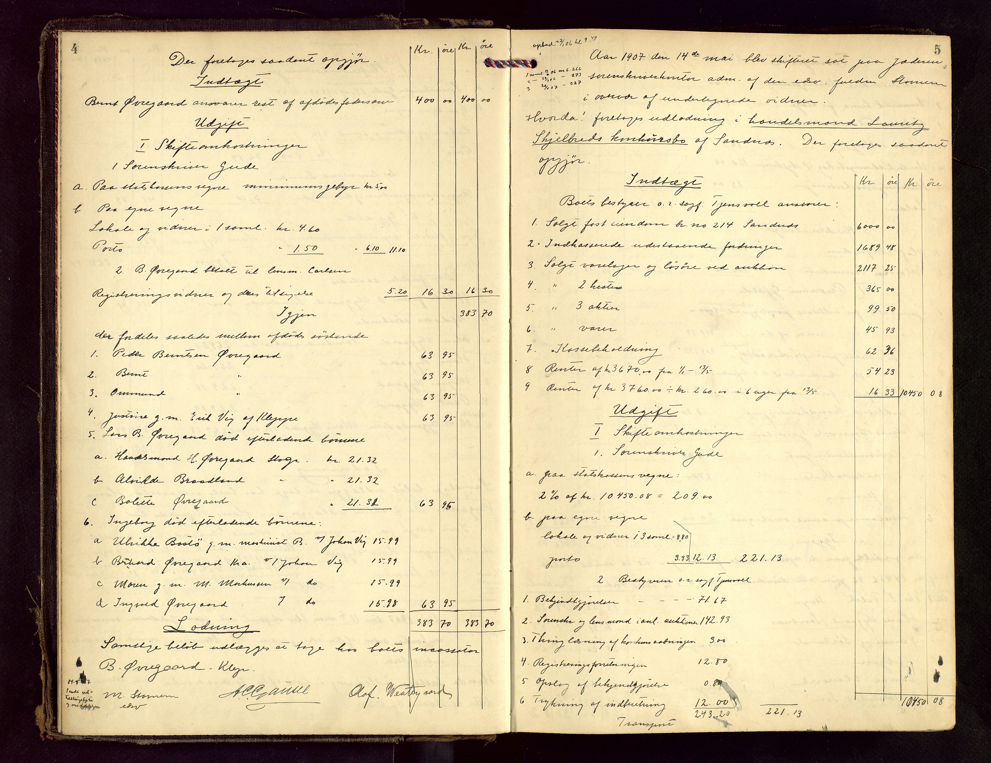 Jæren sorenskriveri, AV/SAST-A-100310/01/5/50/50BB/L0007: SKIFTEUTLODNINGSPROTOKOLL, 1907-1914, p. 4-5