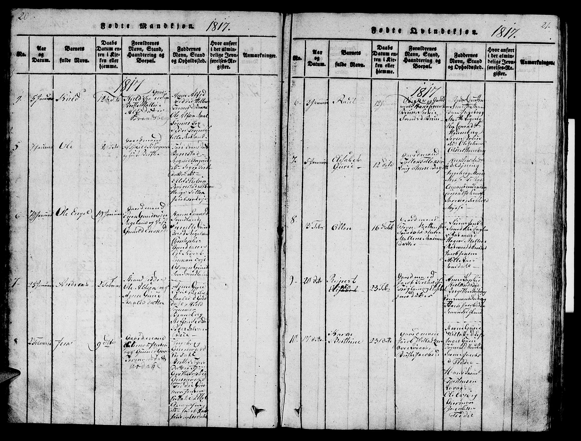 Sokndal sokneprestkontor, SAST/A-101808: Parish register (official) no. A 6, 1815-1826, p. 20-21