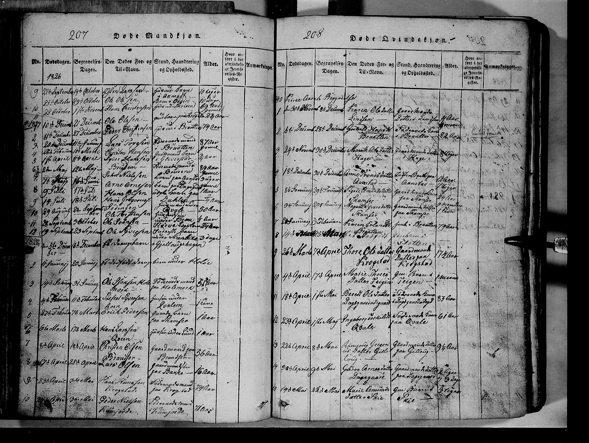 Lom prestekontor, SAH/PREST-070/L/L0003: Parish register (copy) no. 3, 1815-1844, p. 207-208