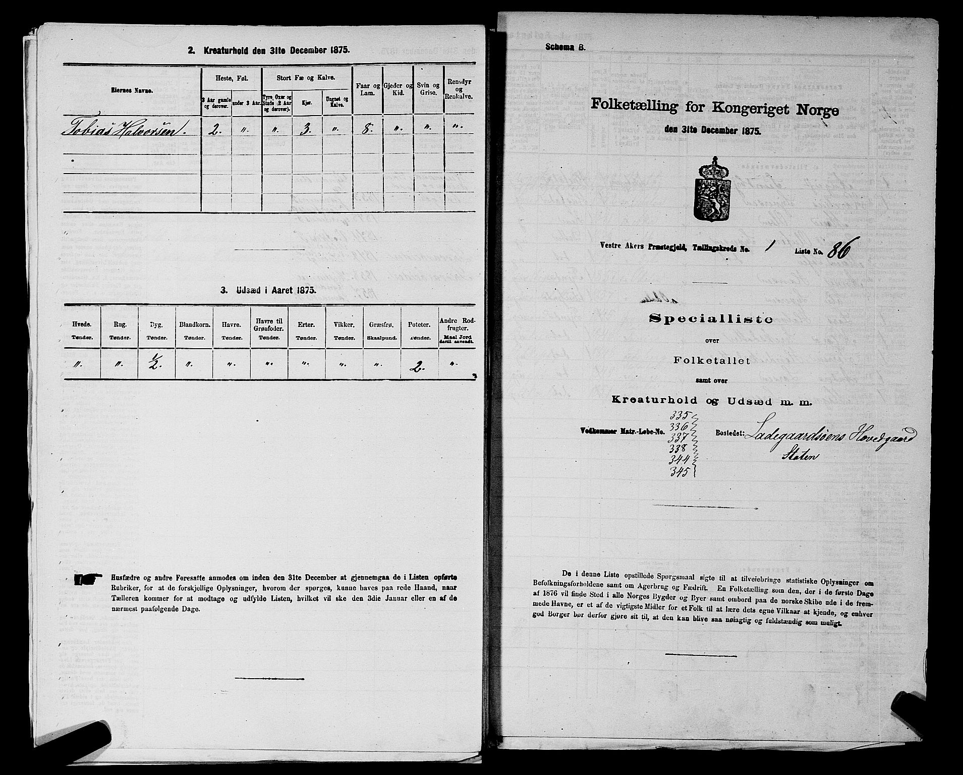 RA, 1875 census for 0218aP Vestre Aker, 1875, p. 861