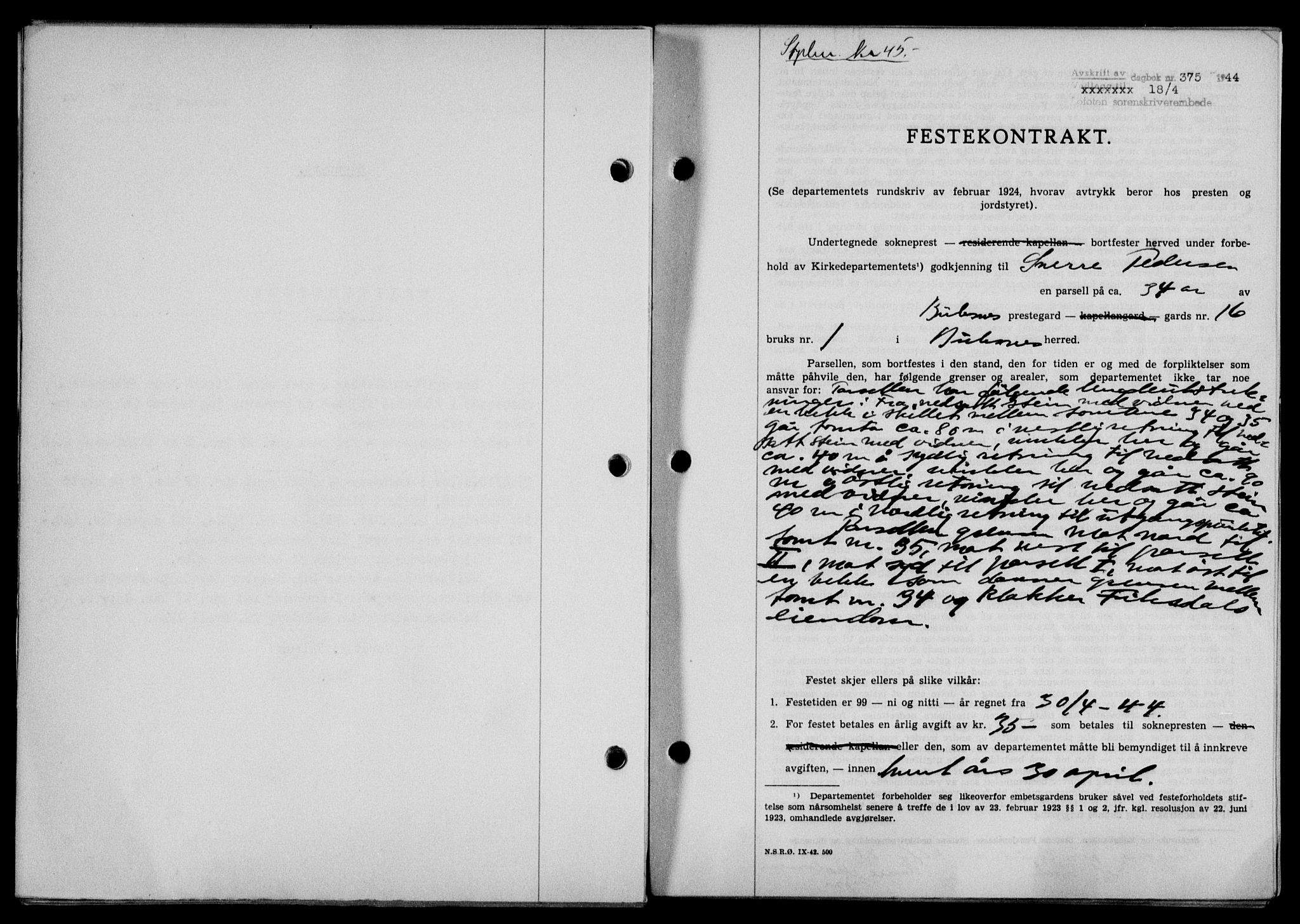 Lofoten sorenskriveri, SAT/A-0017/1/2/2C/L0012a: Mortgage book no. 12a, 1943-1944, Diary no: : 375/1944